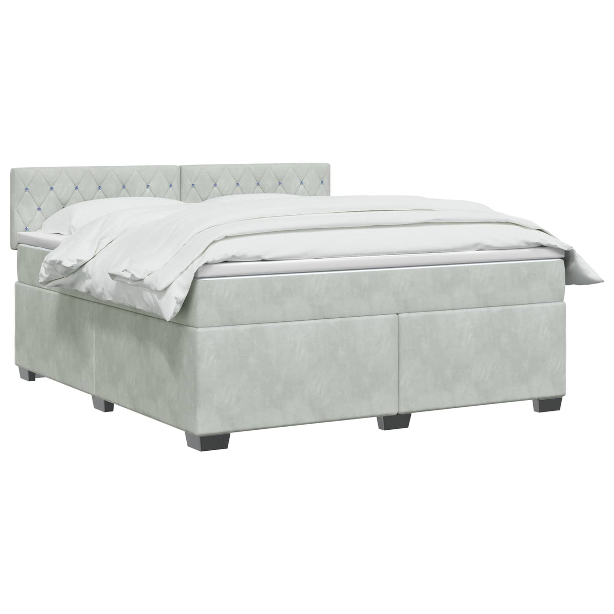 Box Spring Seng med Madras og LED Lysegrå 180 x 200 cm Velour