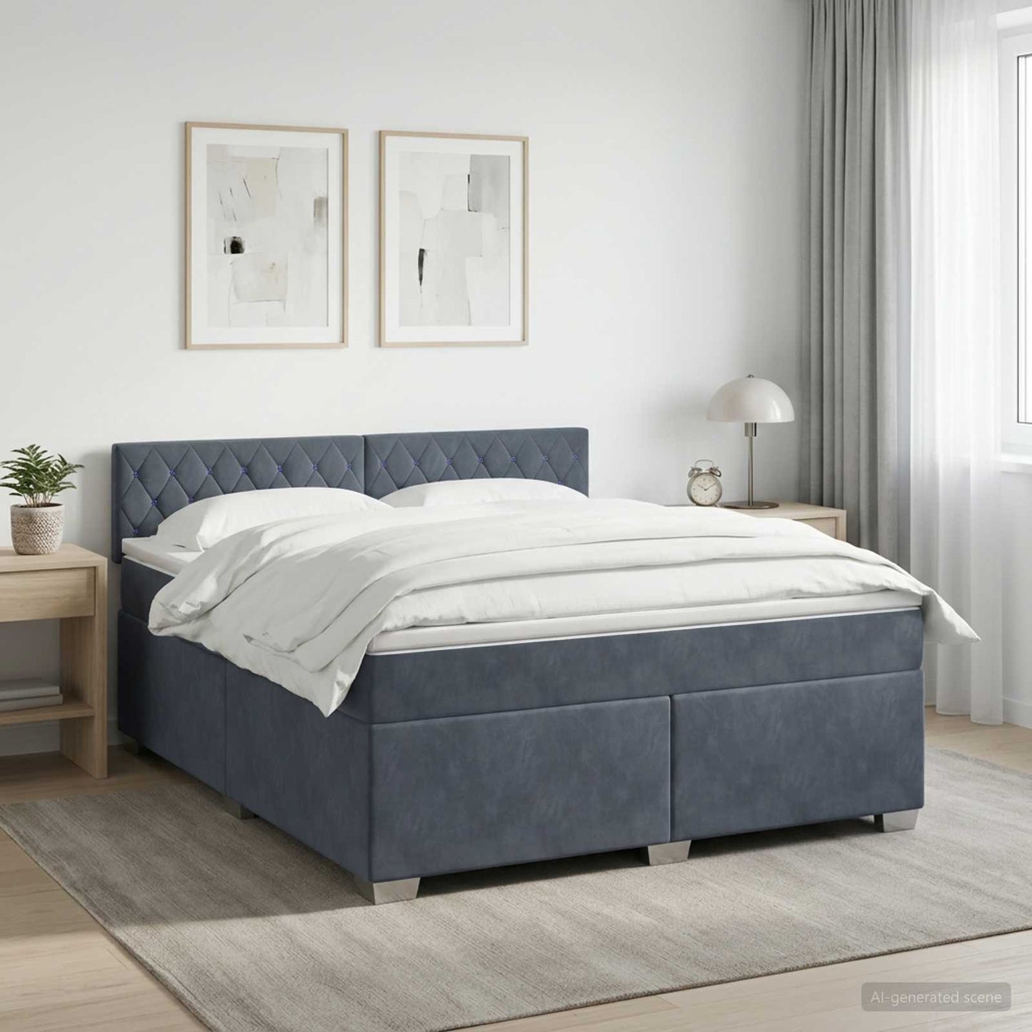 Box Spring Seng med Madras og LED Mørkegrå 160 x 200 cm Velour