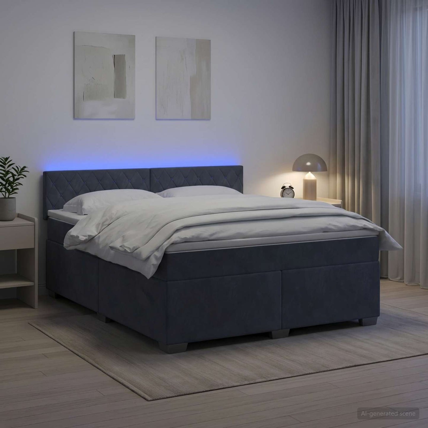 Box Spring Seng med Madras og LED Mørkegrå 180 x 200 cm Velour
