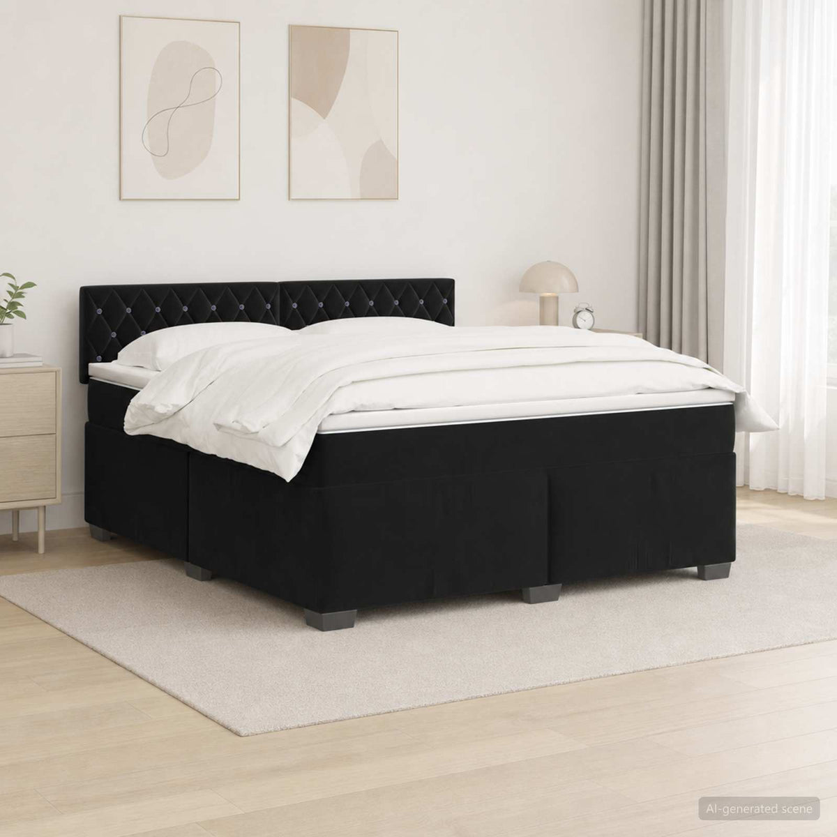 Box Spring Seng med Madras og LED Sort 140 x 190 cm Velour