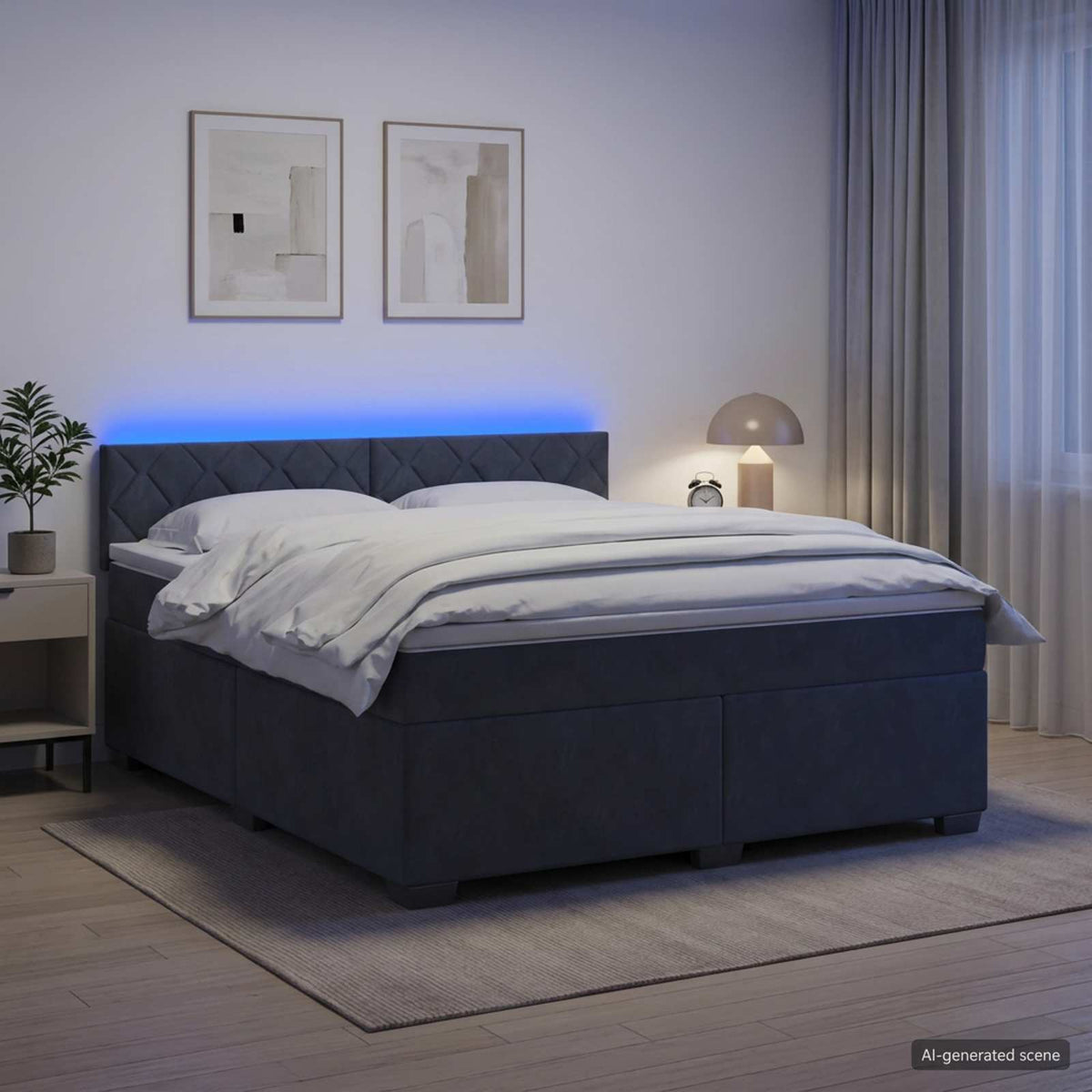 Box Spring Seng med Madras og LED Mørkegrå 140 x 200 cm Velour