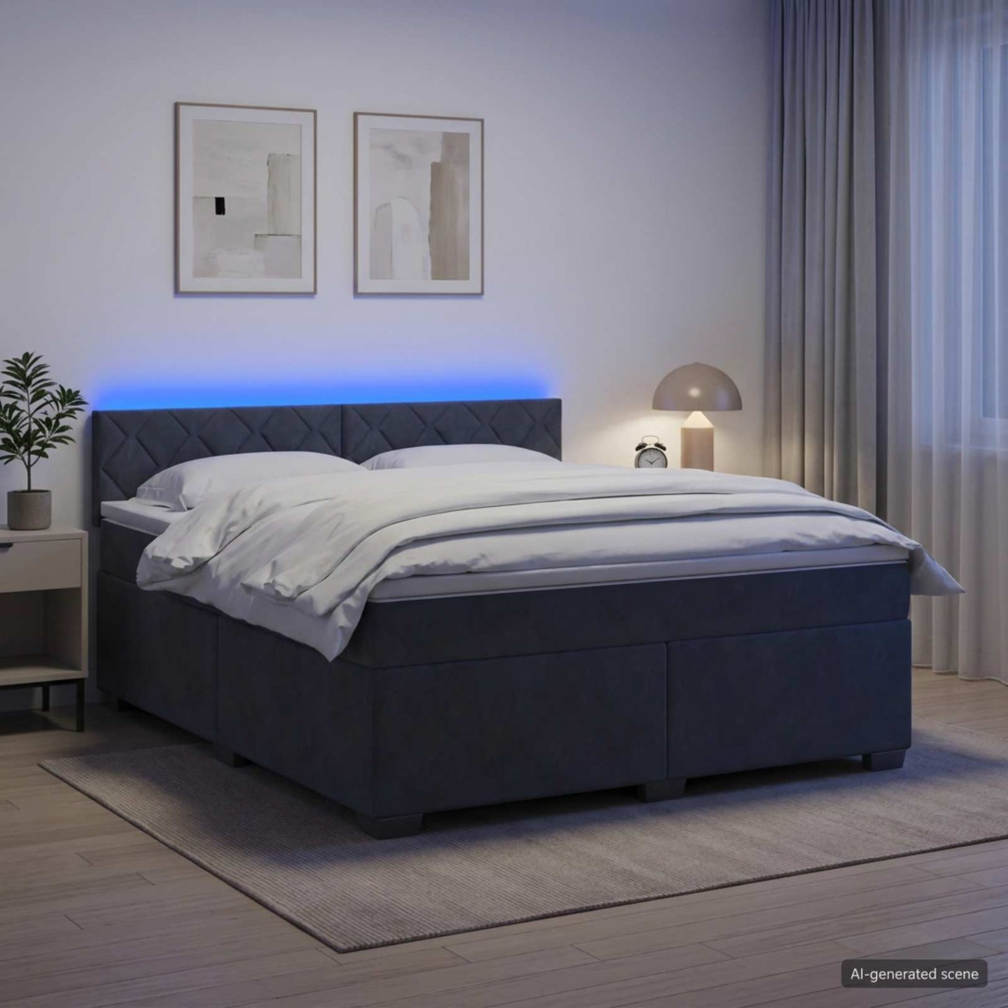 Box Spring Seng med Madras og LED Mørkegrå 180 x 200 cm Velour