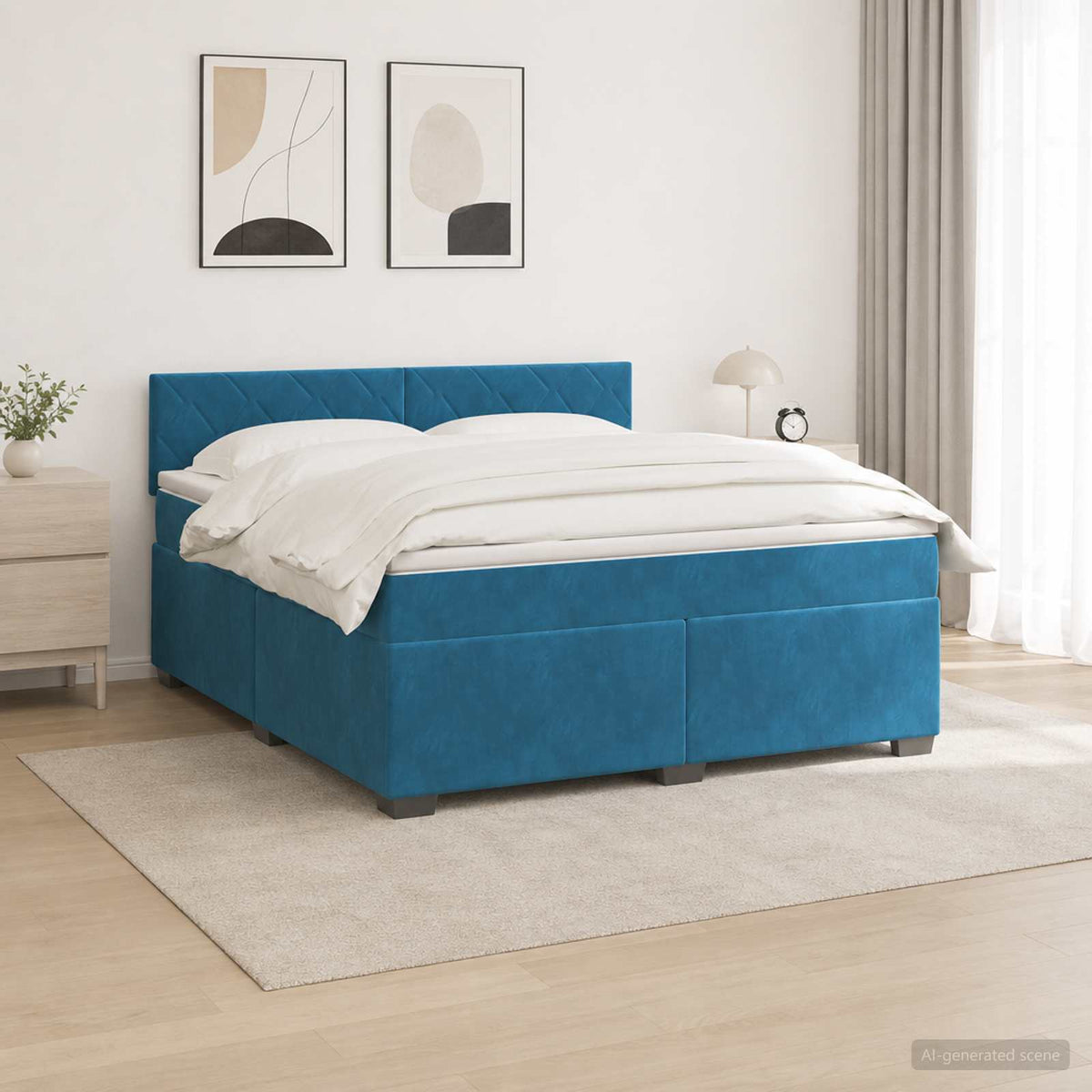 Box Spring Seng med Madras og LED Blå 160 x 200 cm Velour