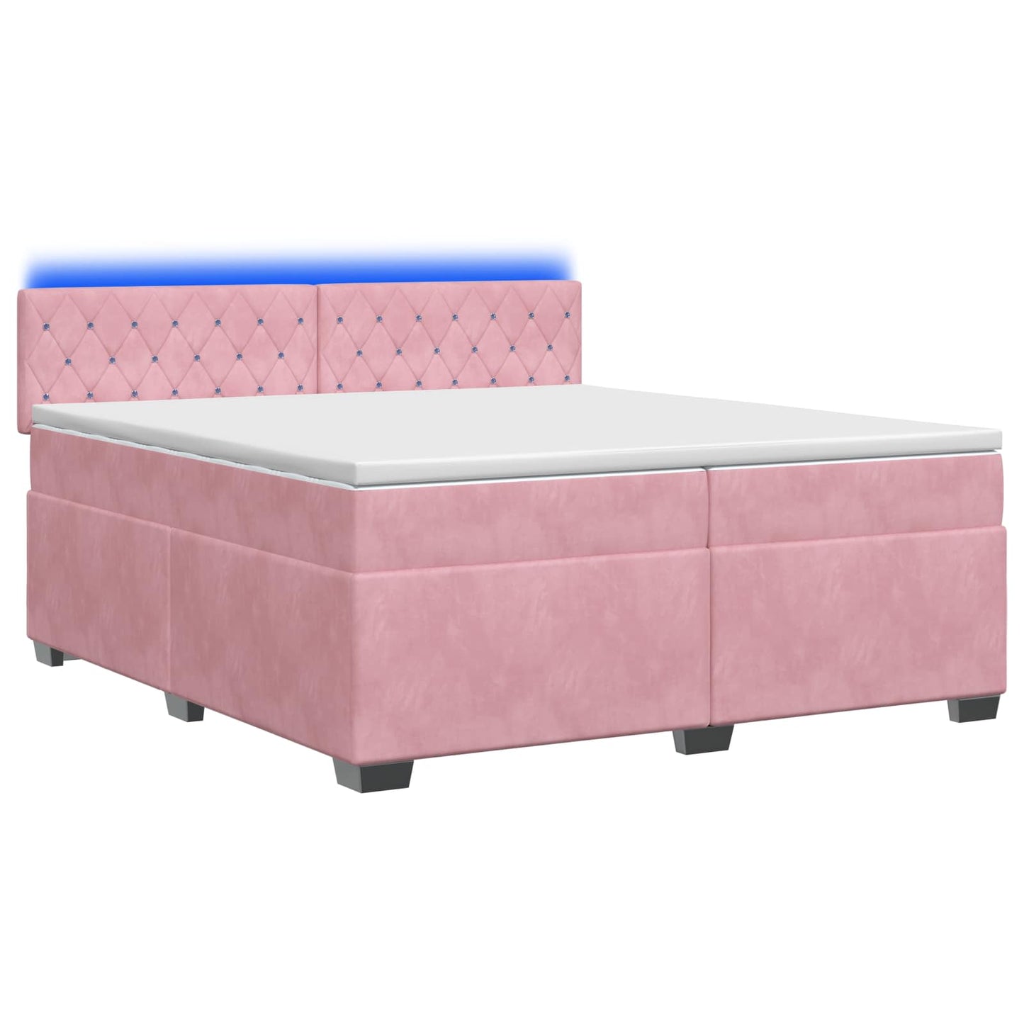 Box Spring Seng med Madras og LED Lyserød 200 x 200 cm Velour
