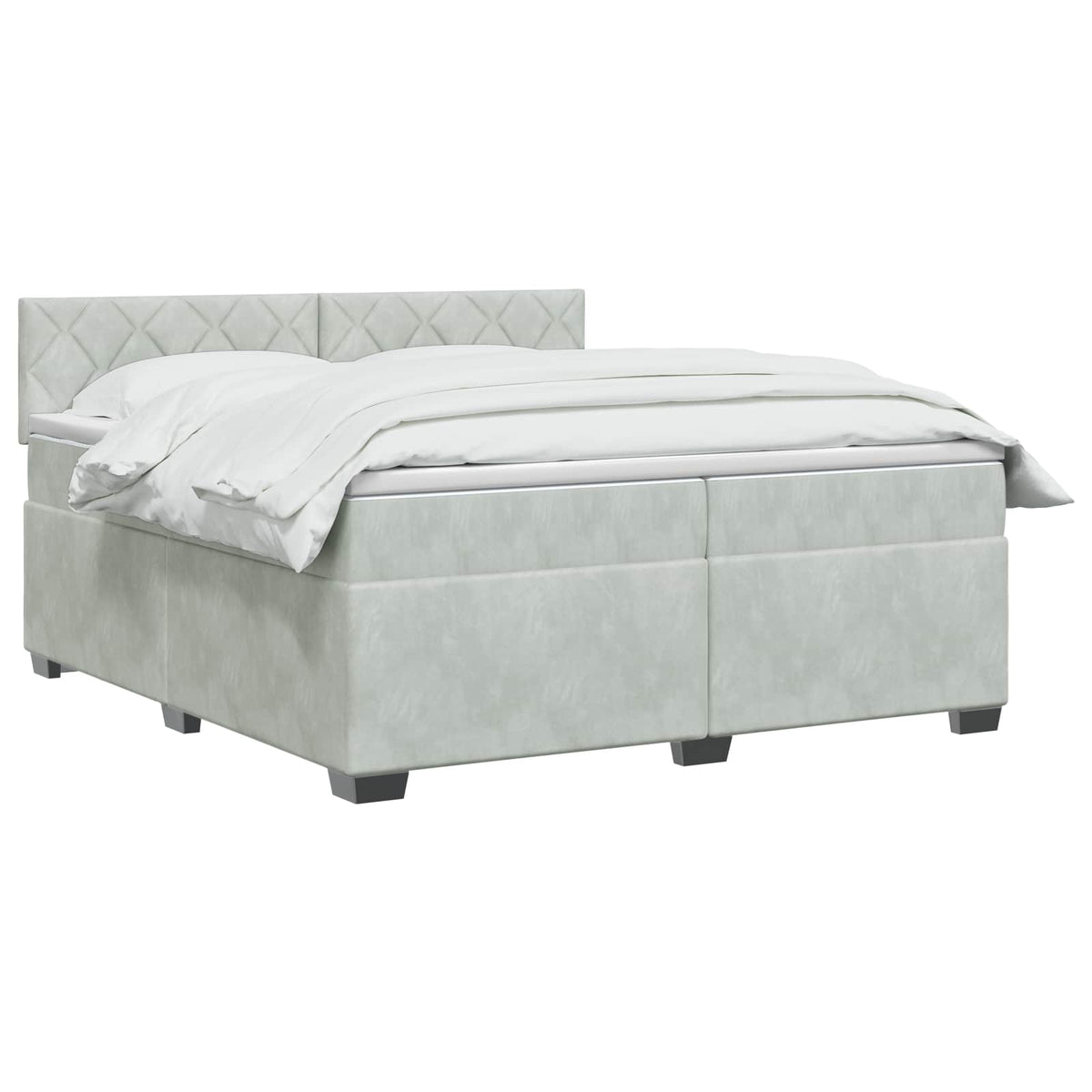 Box Spring Seng med Madras og LED Lysegrå 200 x 200 cm Velour