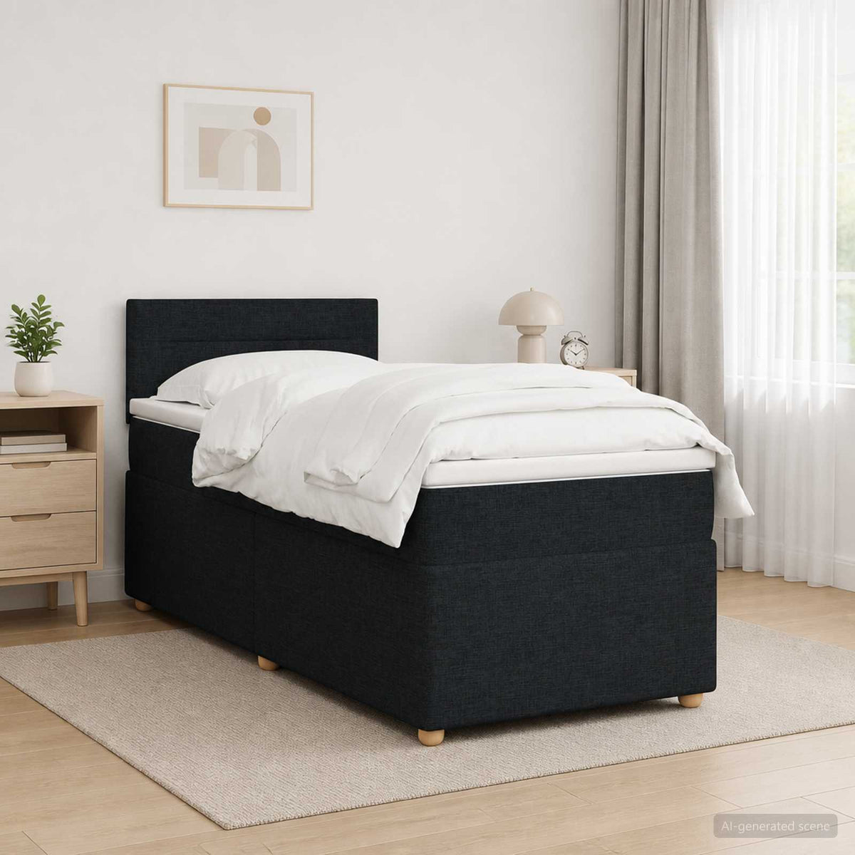 Boxmadras med topmadras med hovedgærde Sort 100 x 200 cm Stof