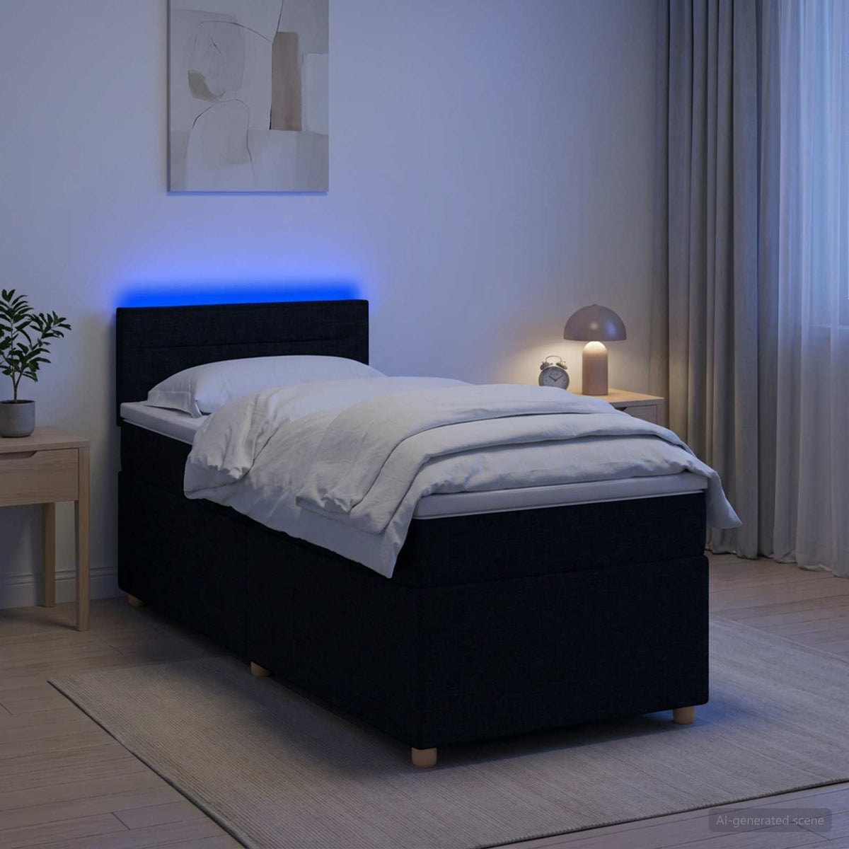 Boxmadras med topmadras med hovedgærde Sort 90 x 200 cm Stof