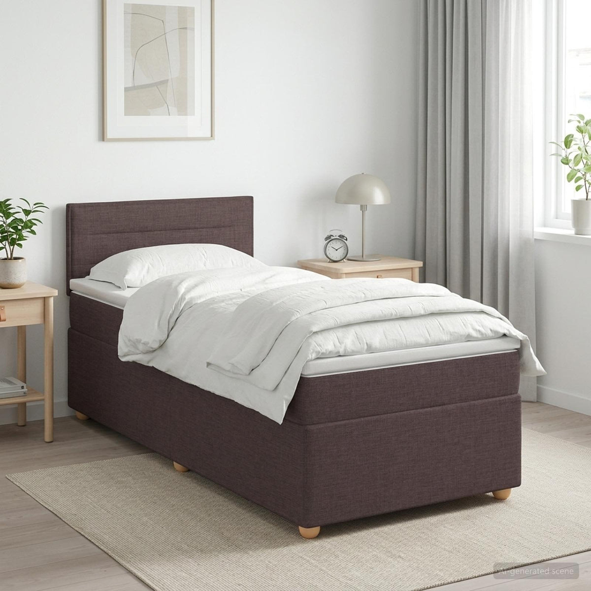 Boxmadras med topmadras Mørk Brun 90 x 190 cm Stof
