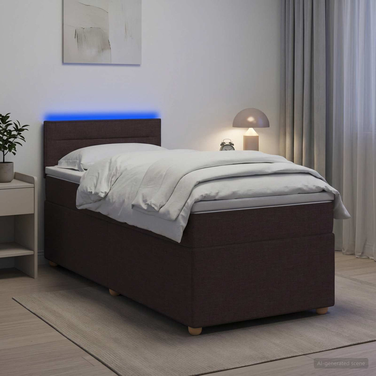 Boxmadras med topmadras Mørk Brun 90 x 200 cm Stof