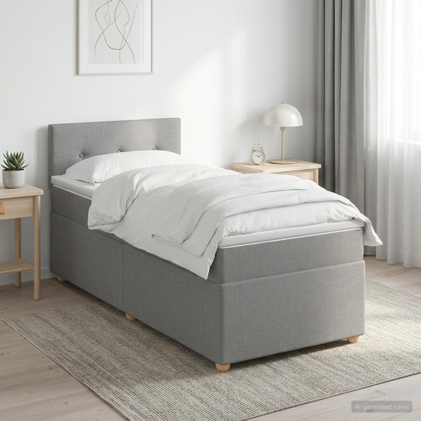 Boxmadras med topmadras med hovedgærde Lysegrå 80 x 200 cm Stof
