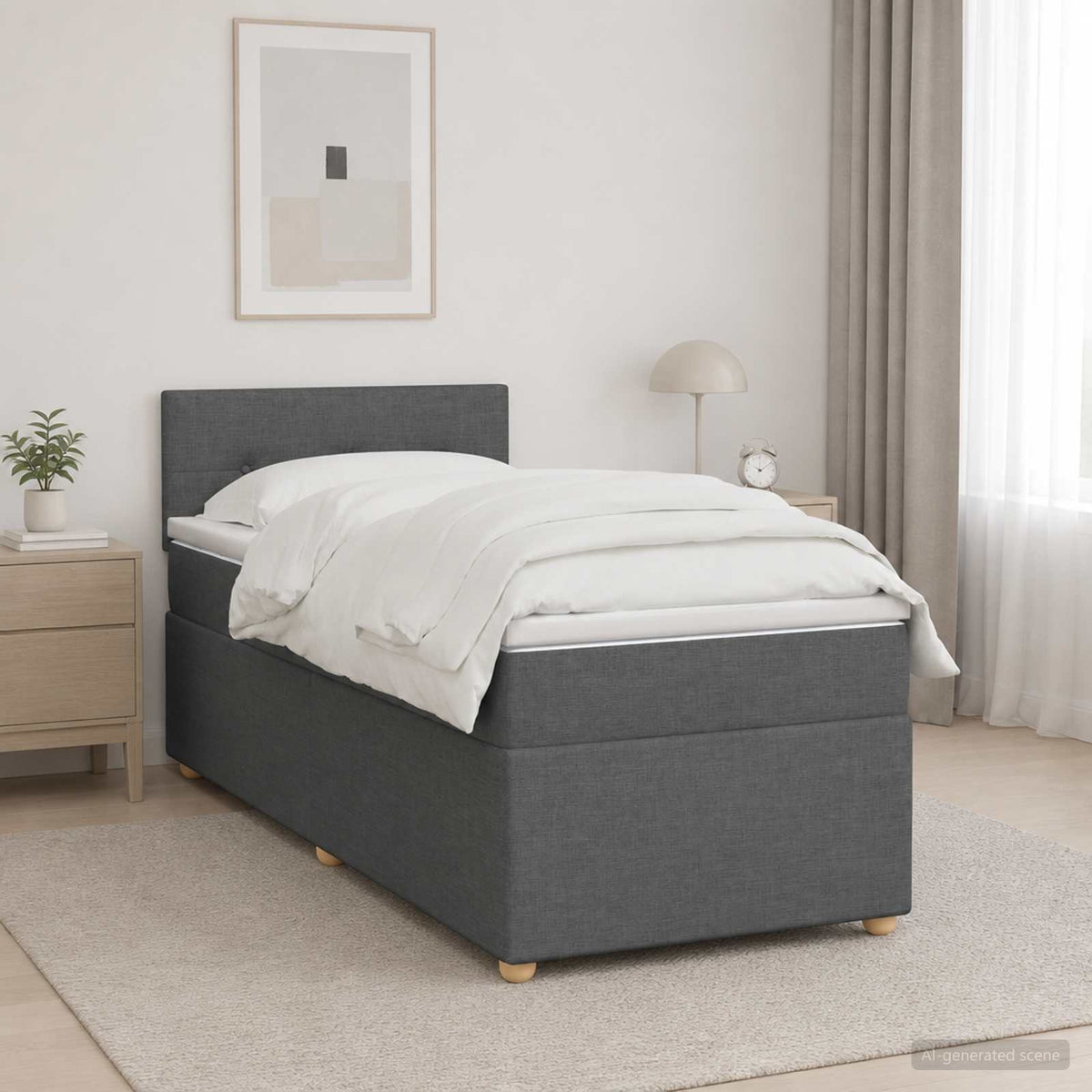 Boxmadras med topmadras Mørkegrå 90 x 200 cm Stof