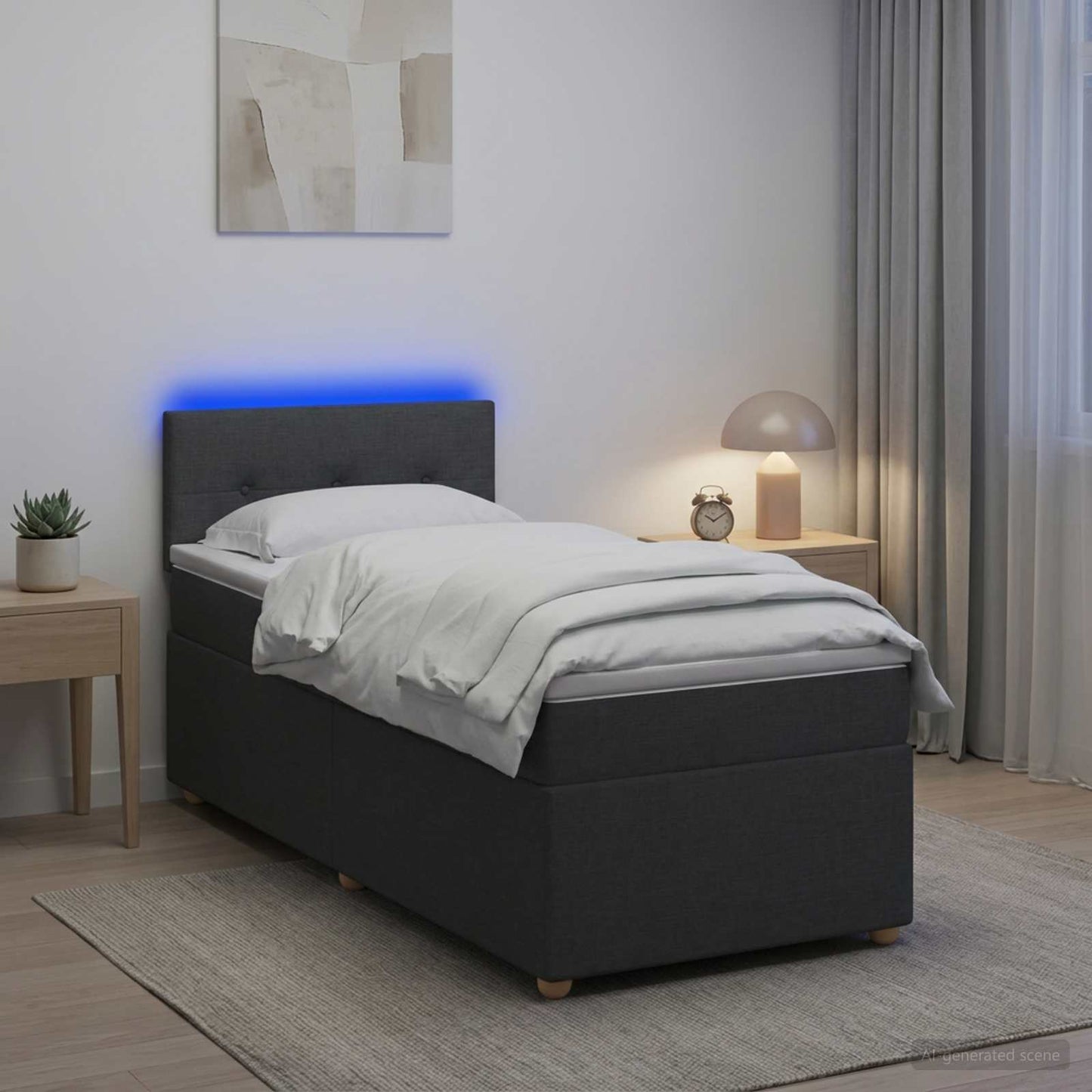 Boxmadras med topmadras Mørkegrå 90 x 190 cm Stof