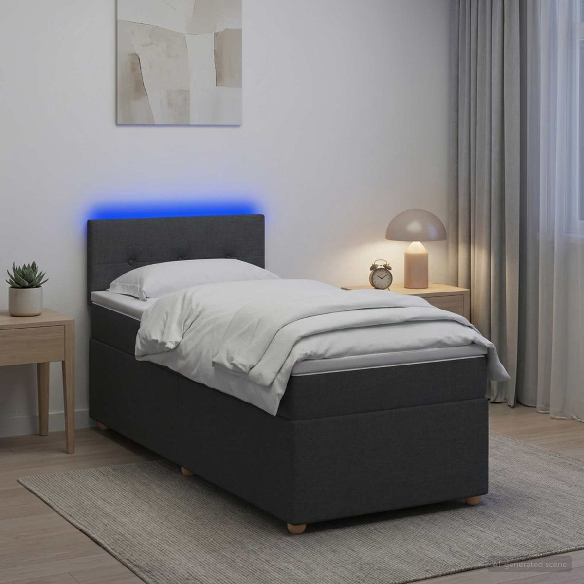 Boxmadras med topmadras Mørkegrå 100 x 200 cm Stof