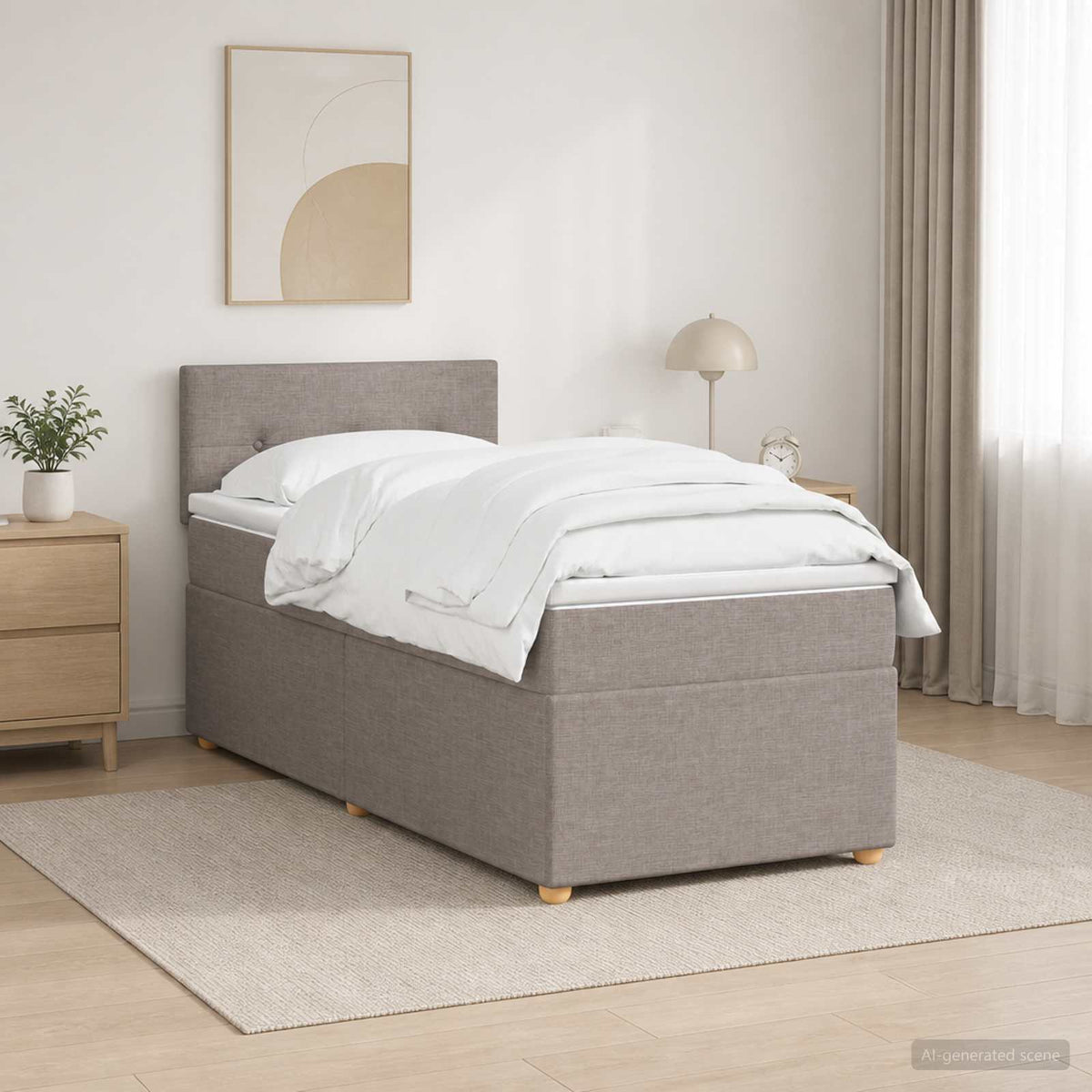 Boxmadras med topmadras med hovedgærde Gråbrun 90 x 200 cm Stof