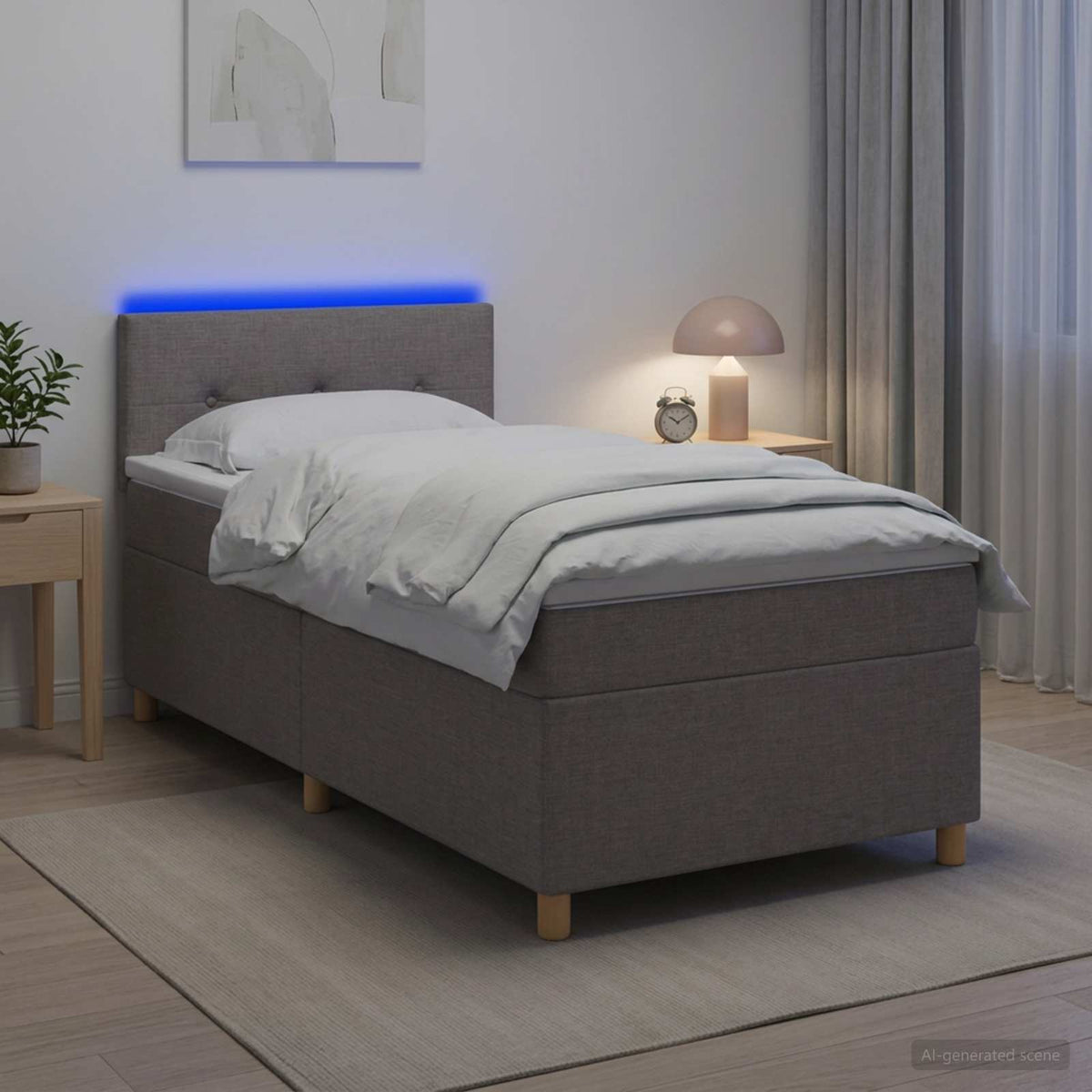 Boxmadras med topmadras med hovedgærde Gråbrun 80 x 200 cm Stof
