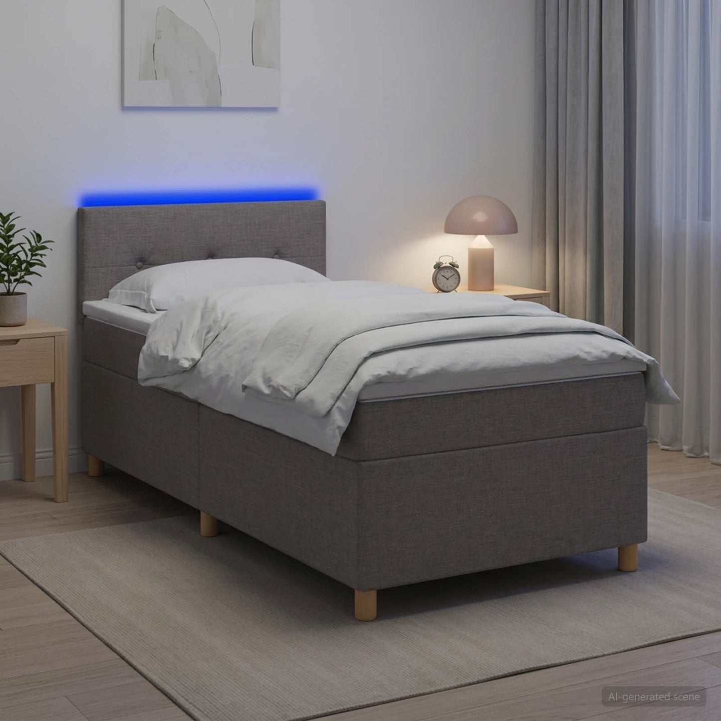 Boxmadras med topmadras med hovedgærde Gråbrun 90 x 190 cm Stof