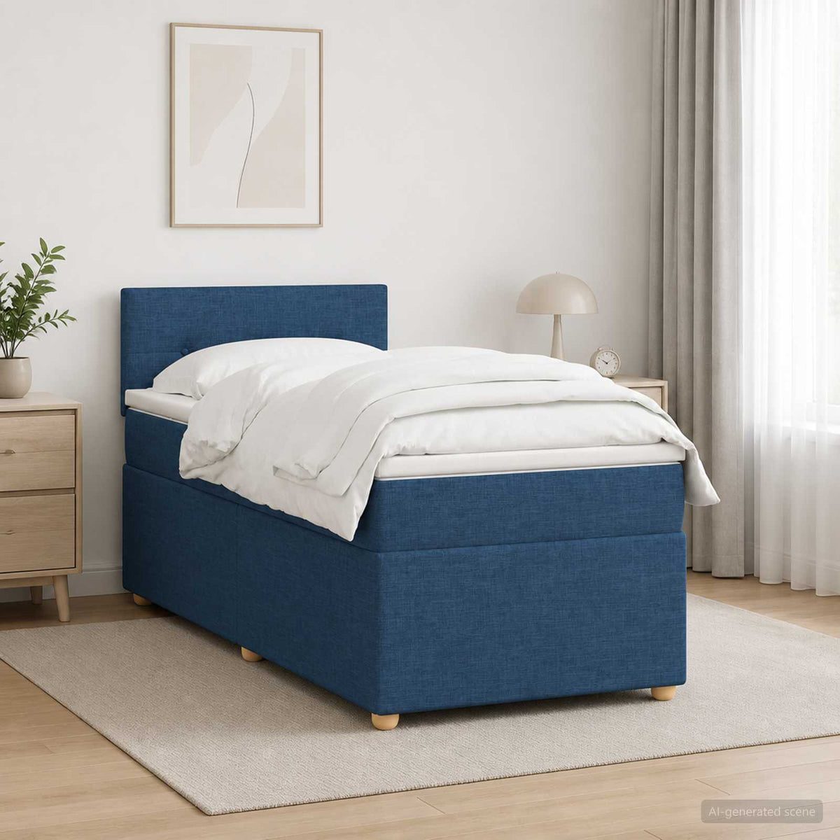 Boxmadras med topmadras med hovedgærde Blå 80 x 200 cm Stof