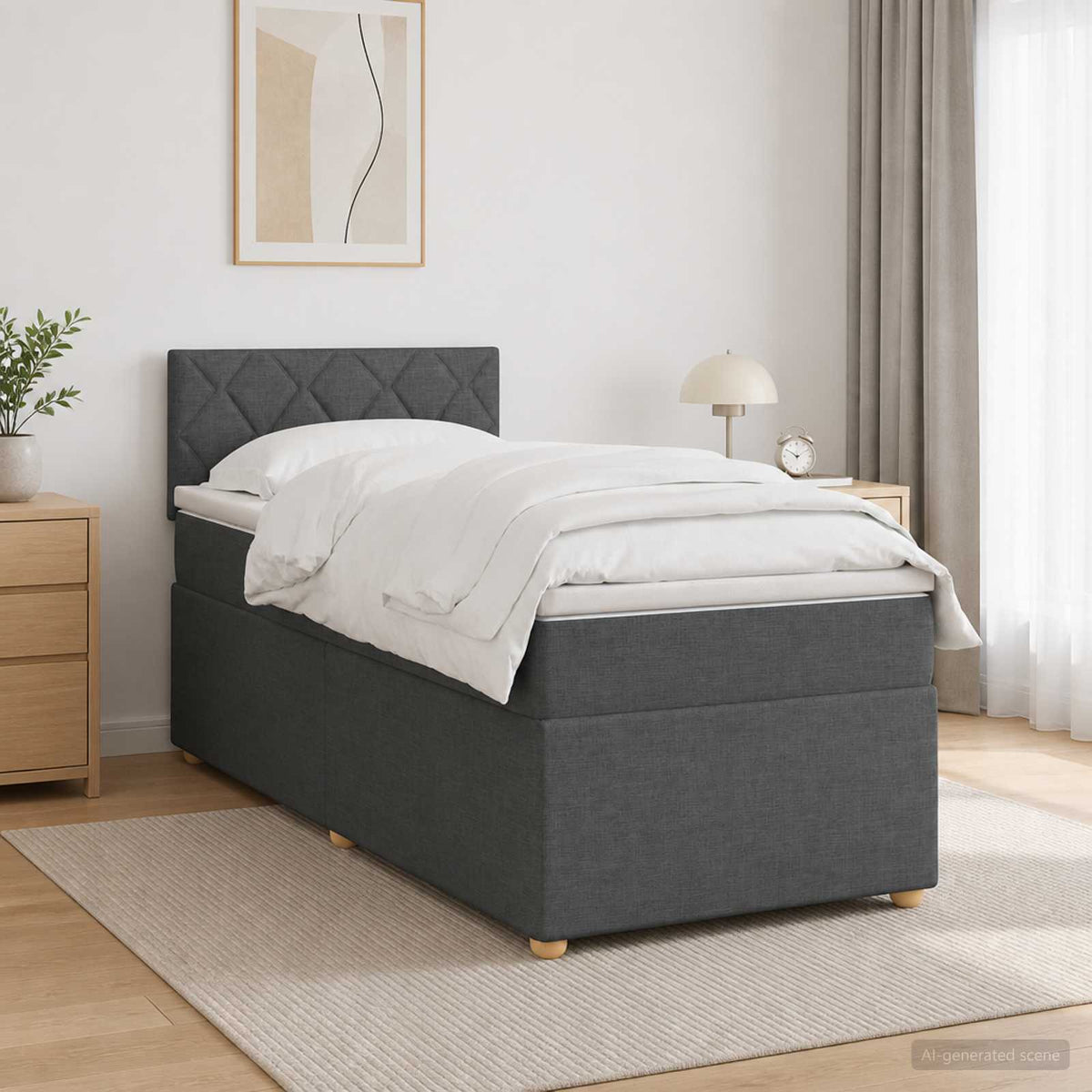 Box Spring Seng med Madras og LED Mørkegrå 90 x 190 cm Stof