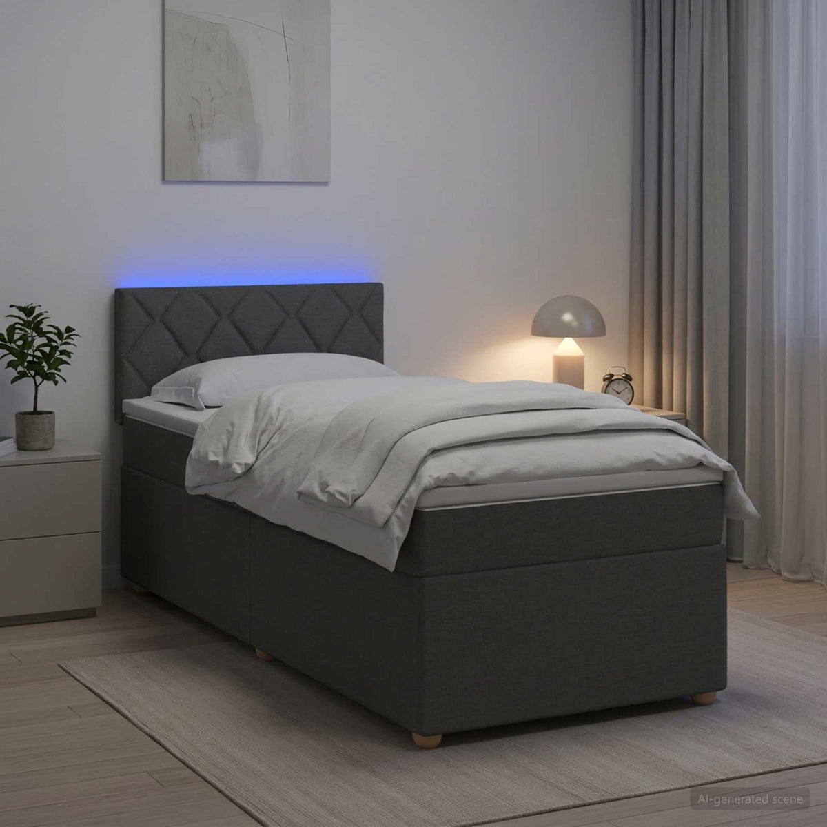 Boxmadras med topmadras Mørkegrå 100 x 200 cm Stof
