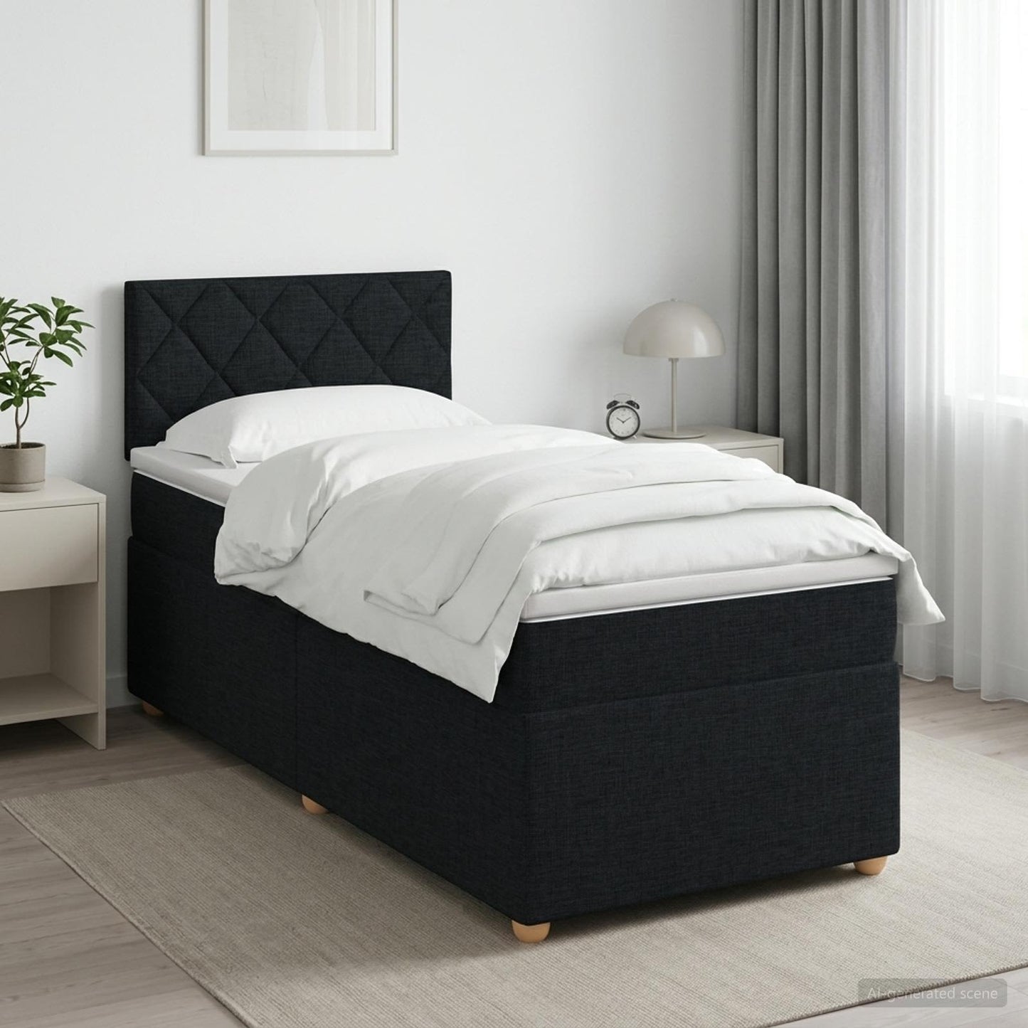 Boxmadras med topmadras med hovedgærde Sort 90 x 200 cm Stof