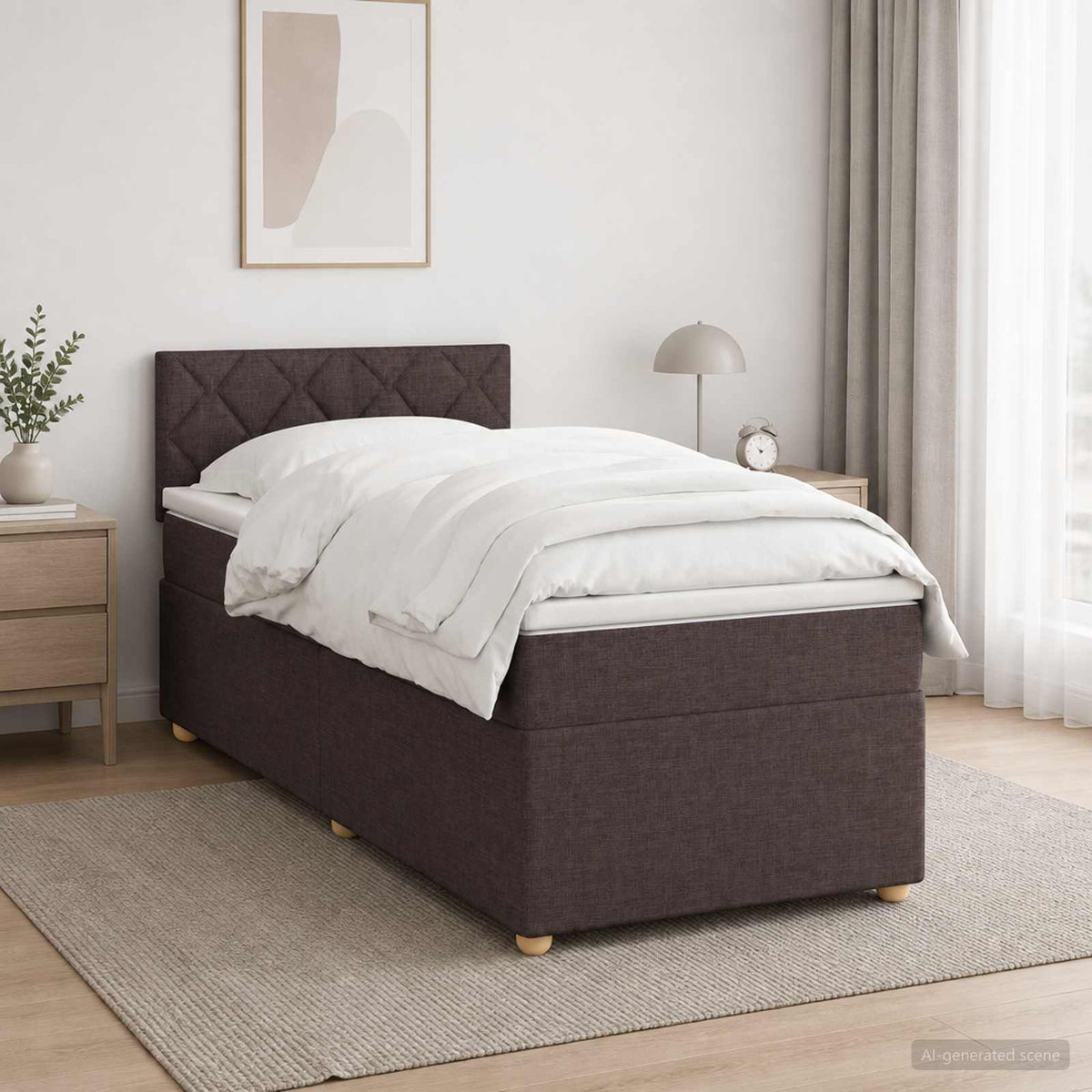Boksmadrasseng med madras og topmadras 80 x 200 cm mørk brun stof