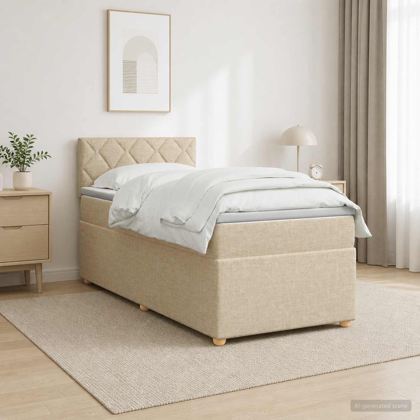 Boxmadras med topmadras Cremefarvet 100 x 200 cm Stof