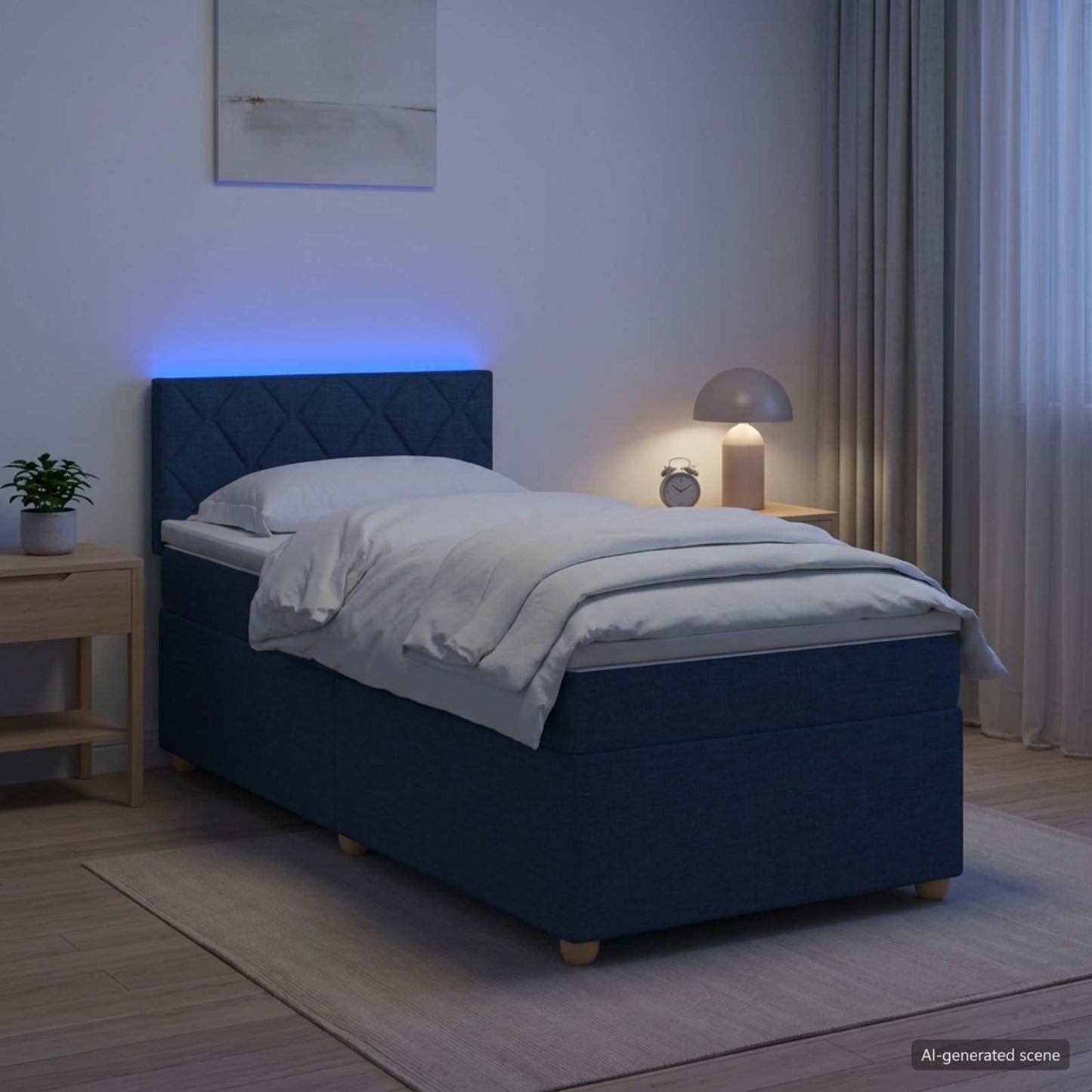 Boxmadras med topmadras med hovedgærde Blå 80 x 200 cm Stof