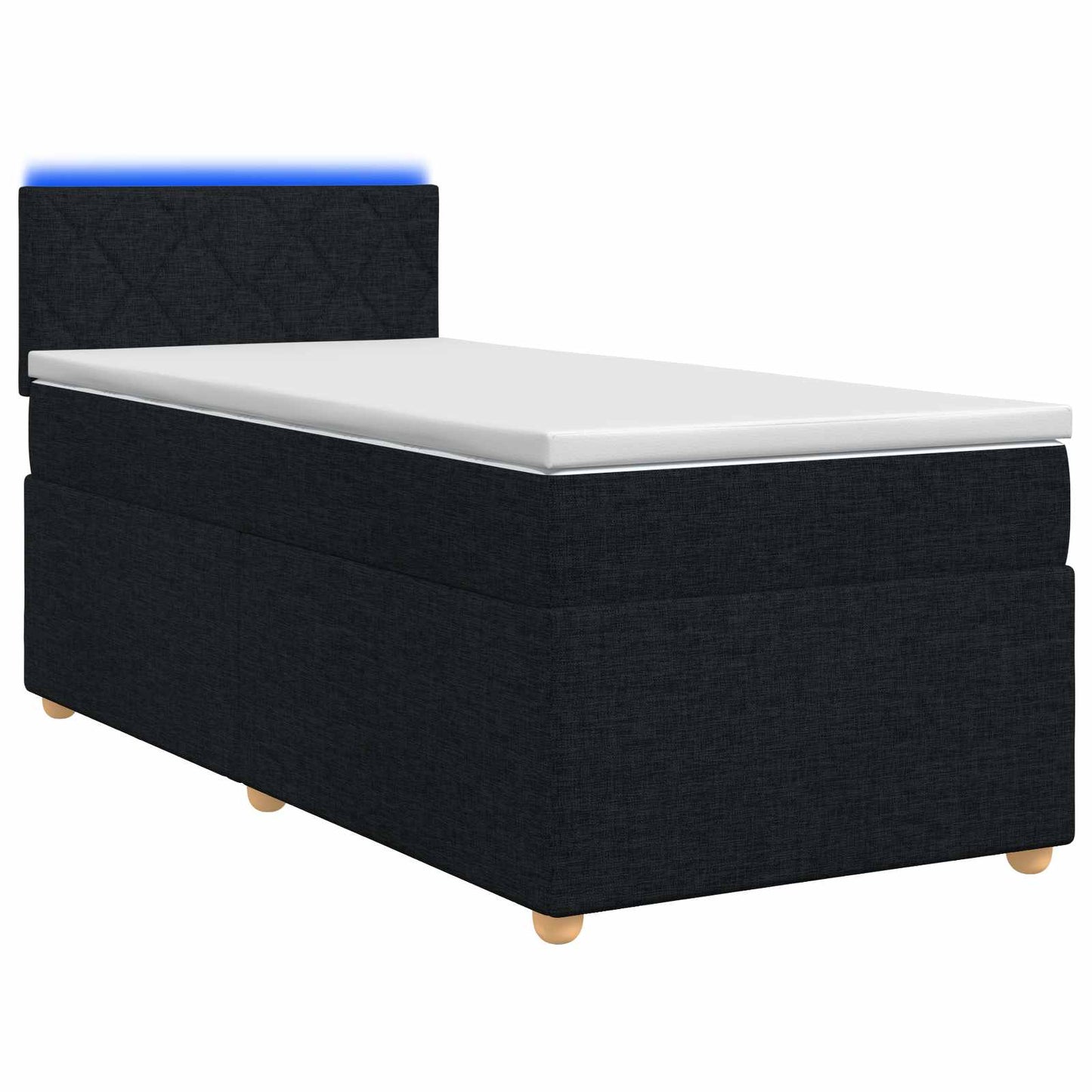 Boxmadras med topmadras med hovedgærde Sort 90 x 190 cm Stof