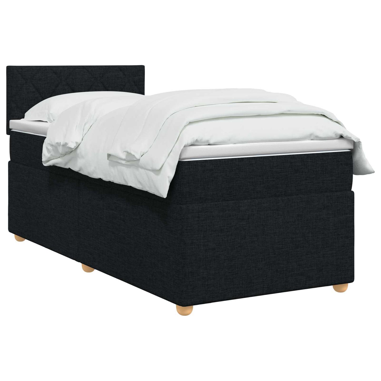 Boxmadras med topmadras med hovedgærde Sort 90 x 190 cm Stof