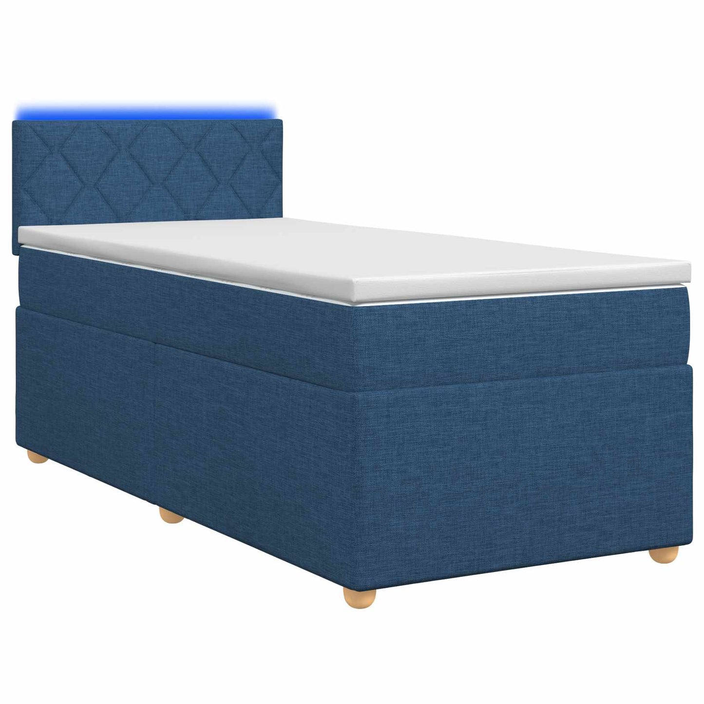 Boxmadras med topmadras med hovedgærde Blå 90 x 190 cm Stof