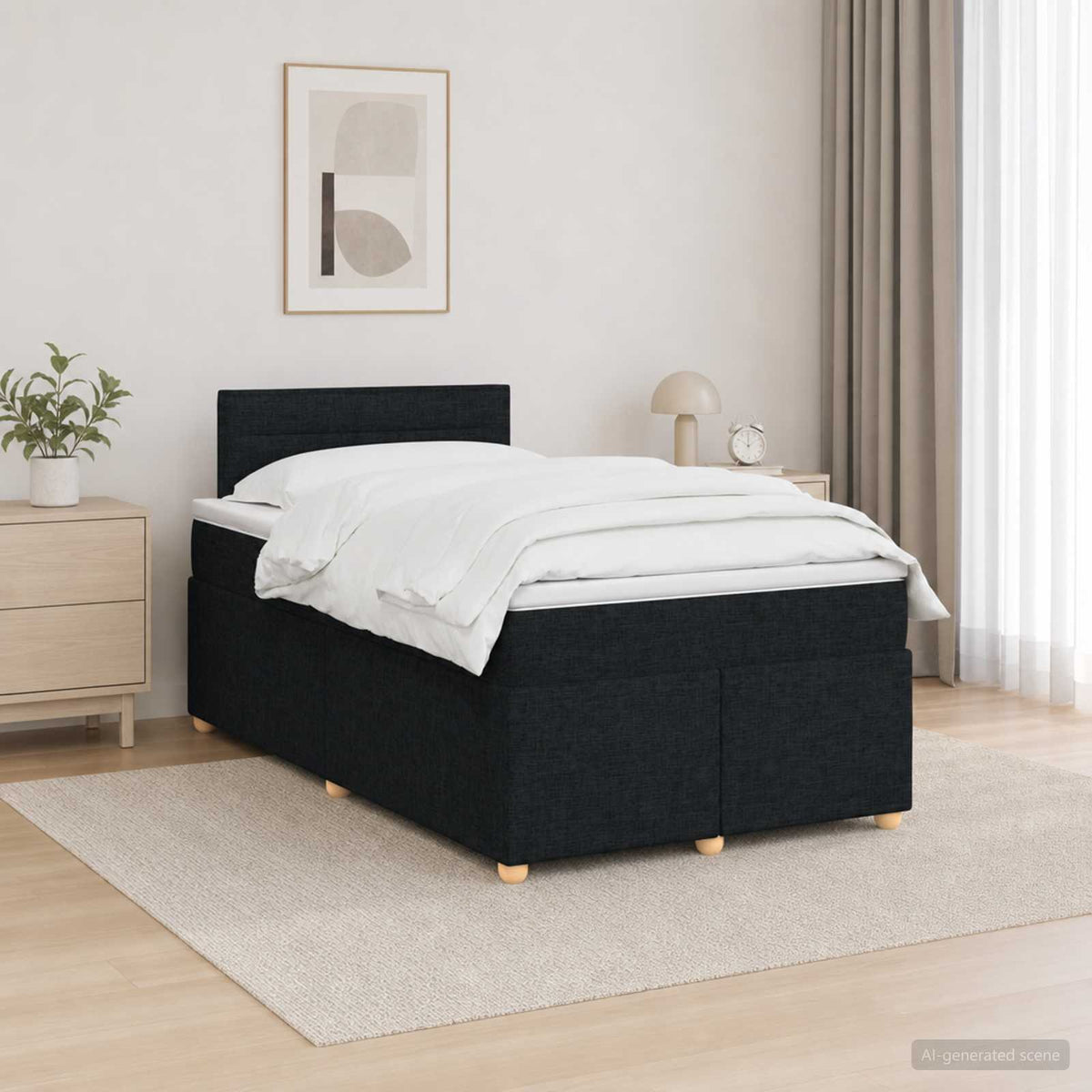 Boxmadras med topmadras med hovedgærde Sort 120 x 190 cm Stof