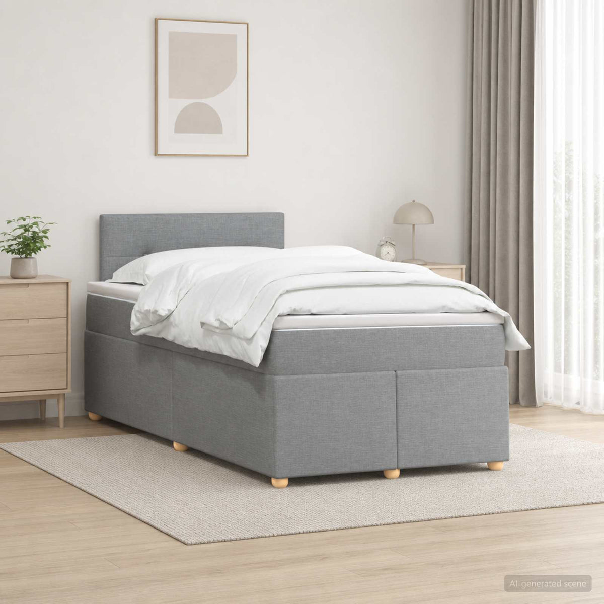 Boxmadras med topmadras Lysegrå 120 x 190 cm Stof