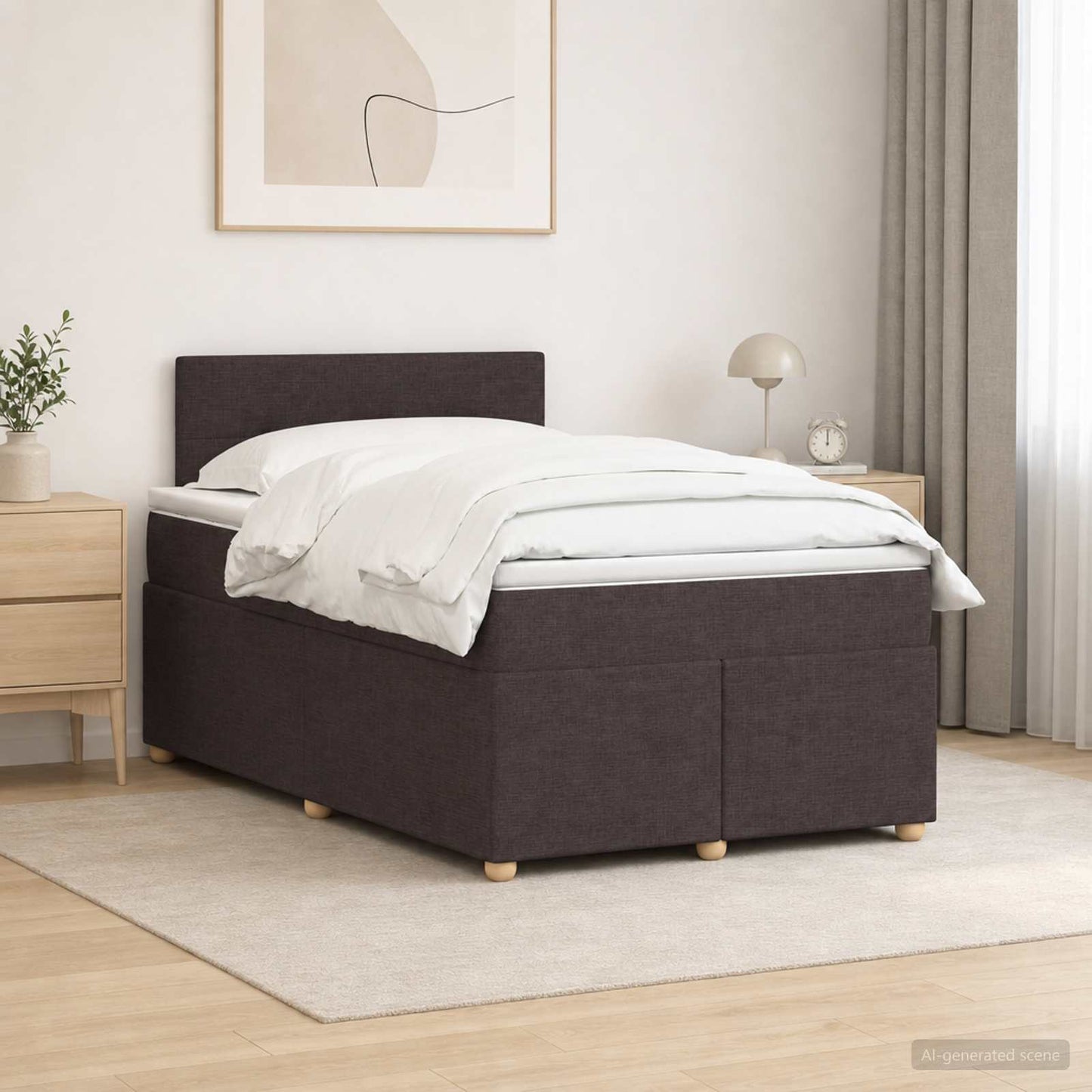 Boxmadras med topmadras Mørk Brun 120 x 190 cm Stof