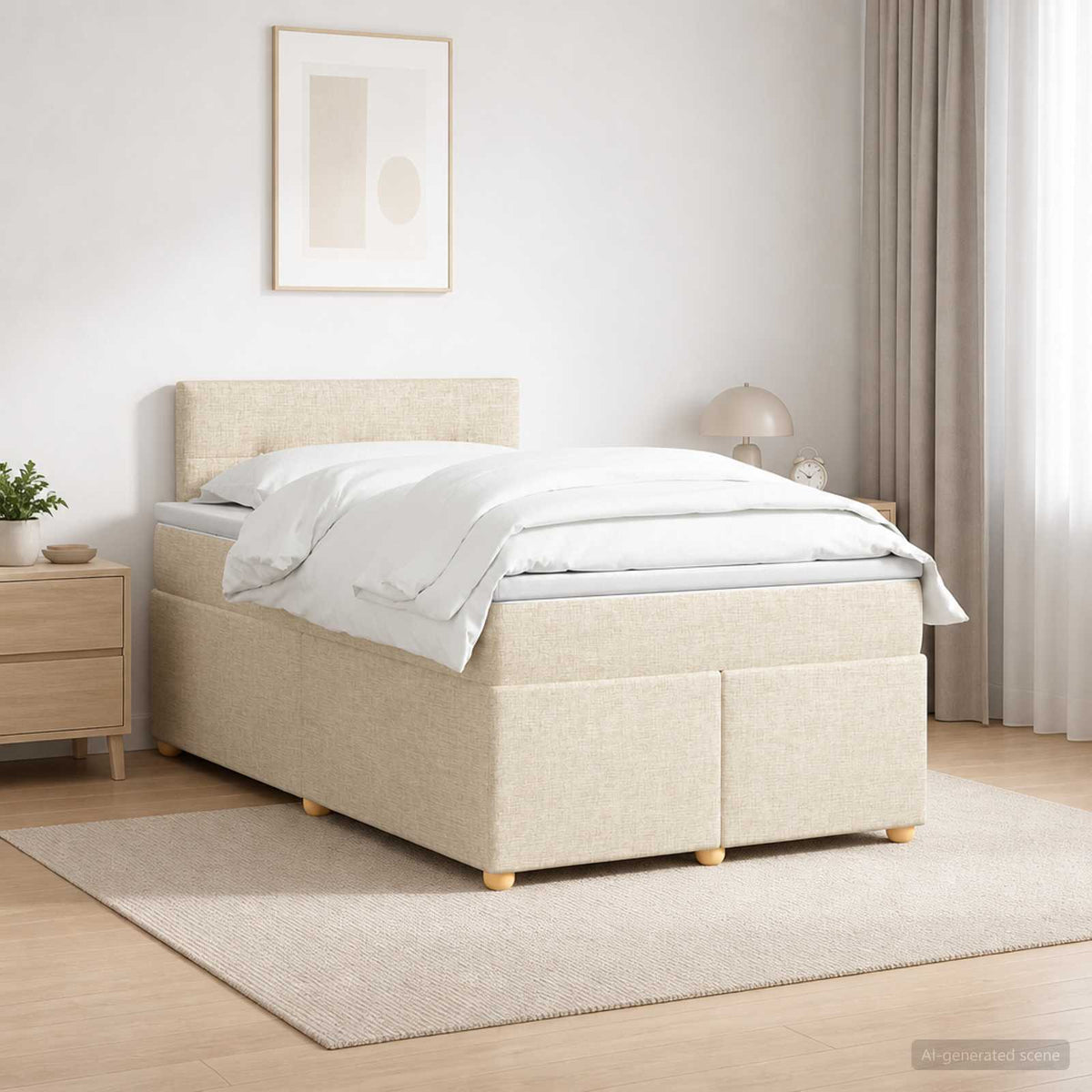 Boxmadras med topmadras Cremefarvet 120 x 200 cm Stof