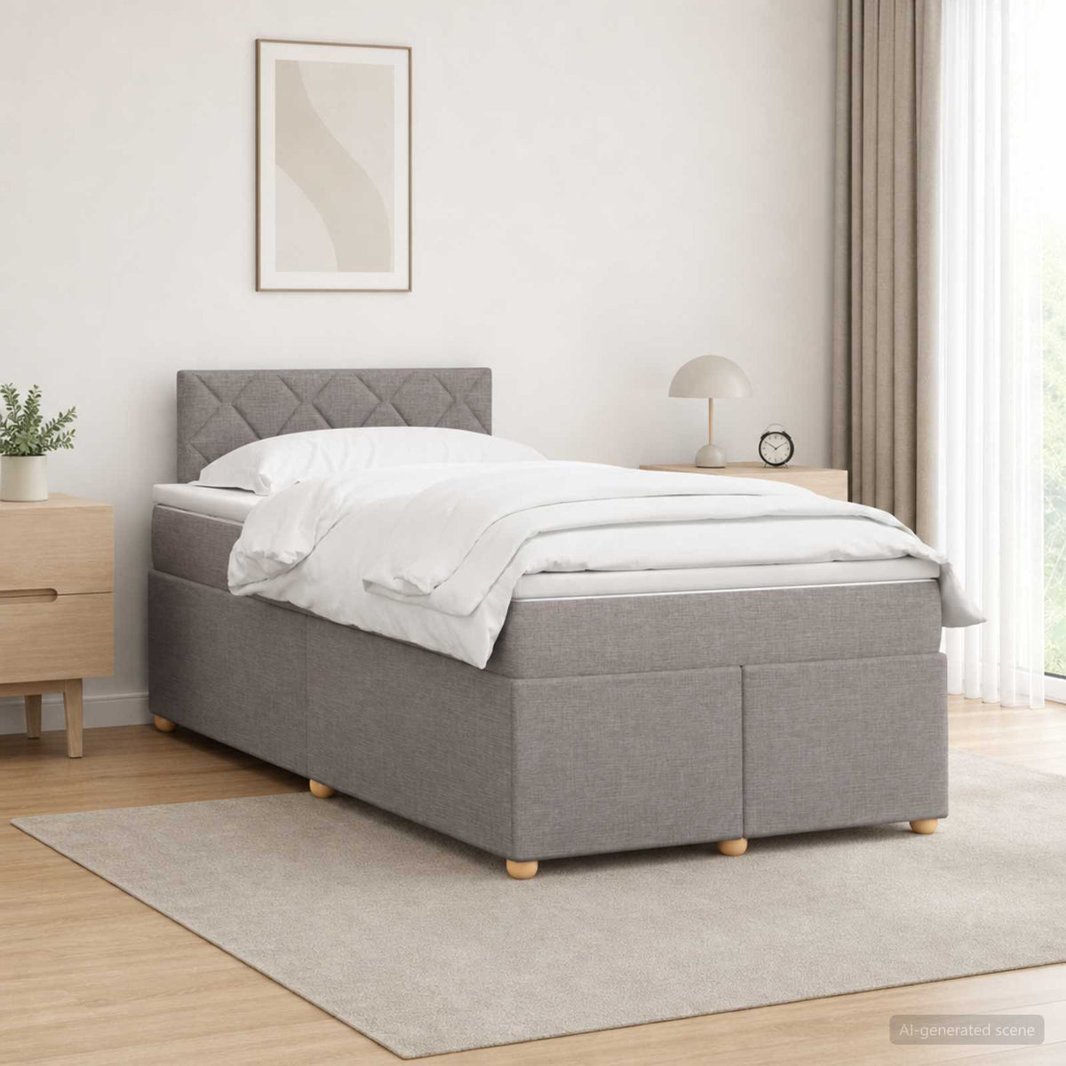 Boxmadras med topmadras Gråbrun 120 x 190 cm Stof