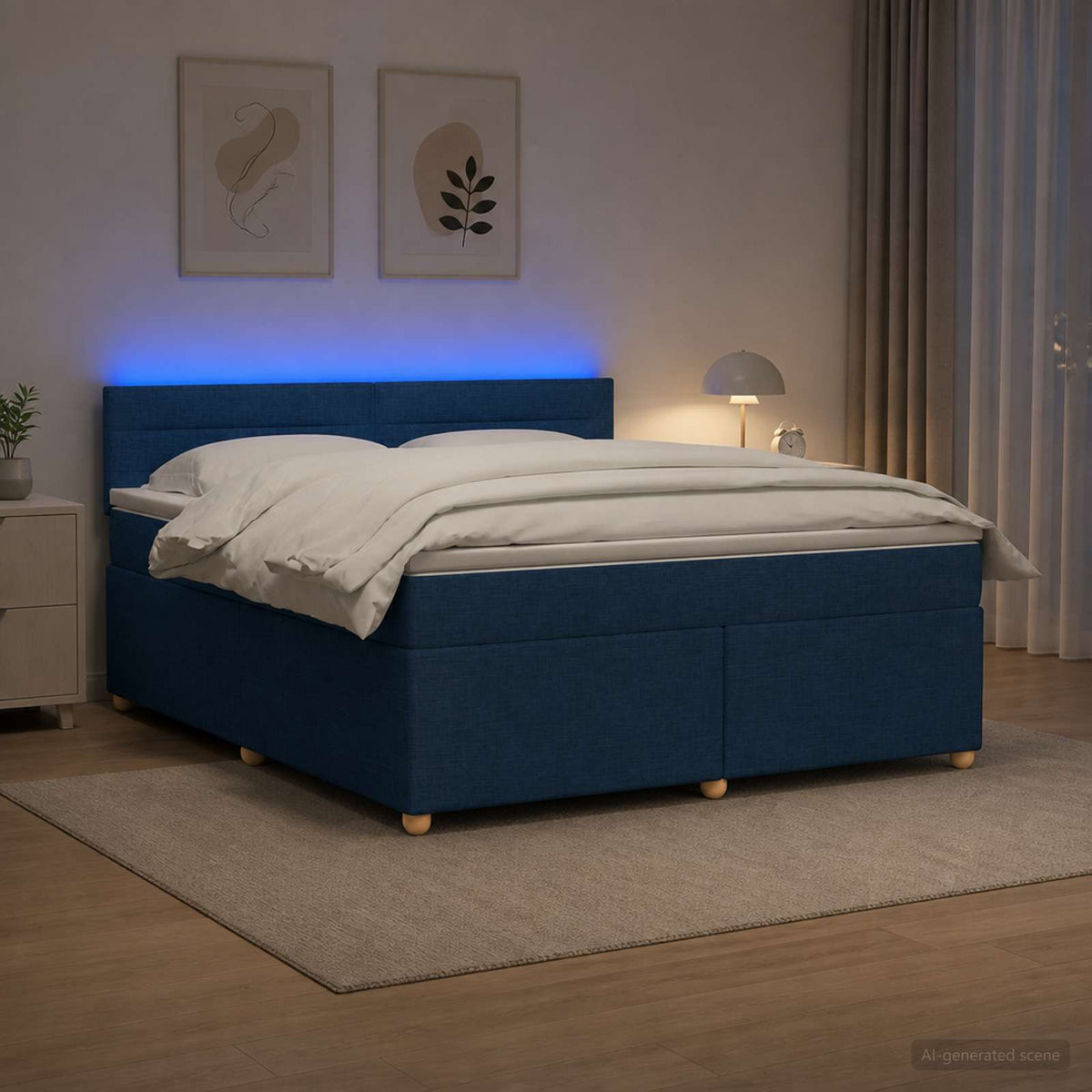 Boxmadras med topmadras med hovedgærde Blå 140 x 190 cm Stof