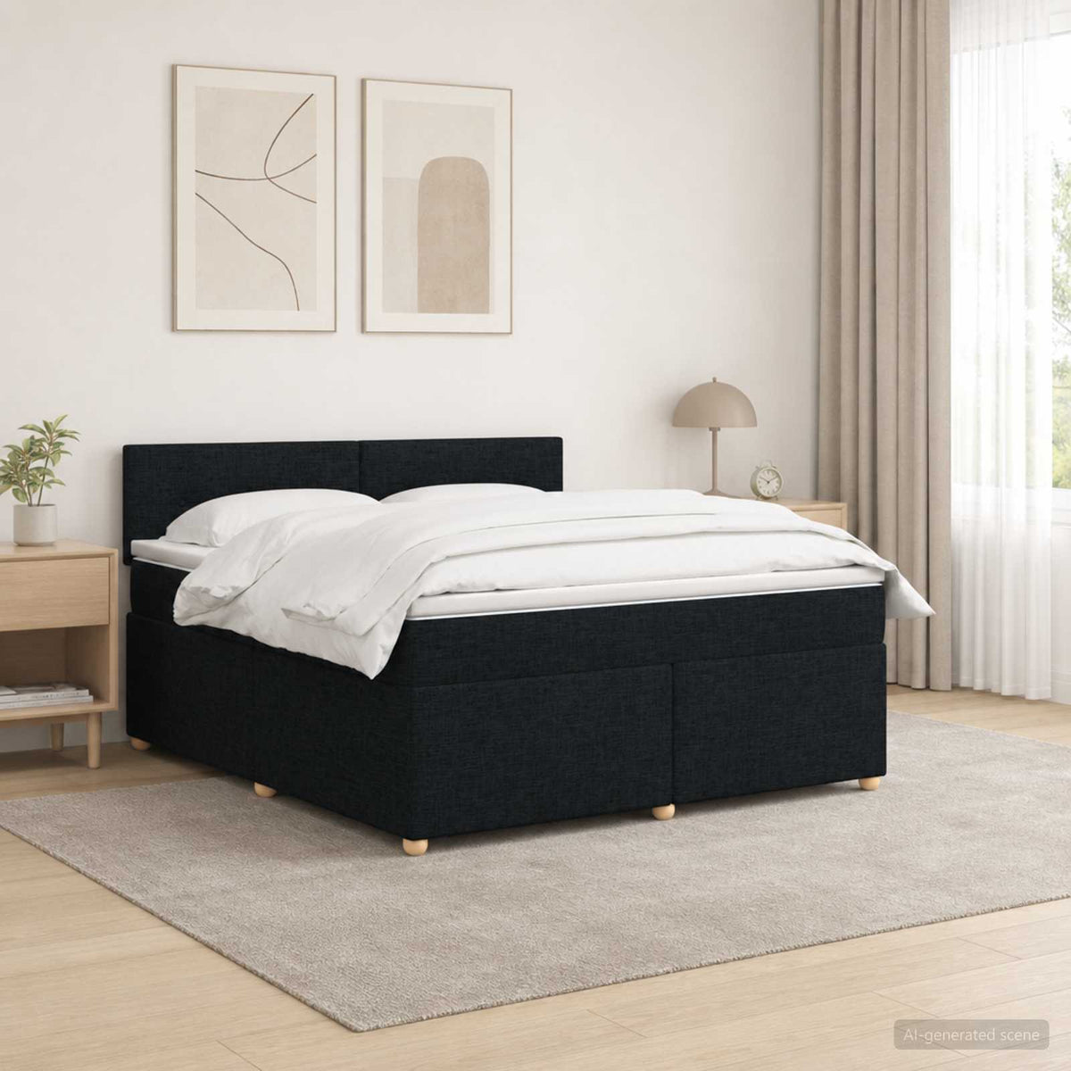Boxmadras med topmadras med hovedgærde Sort 140 x 190 cm Stof