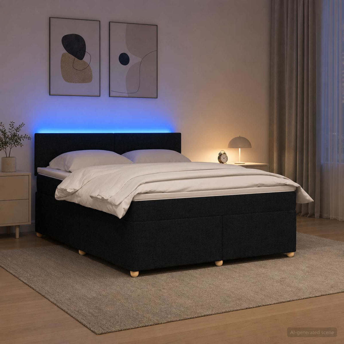 Boxmadras med topmadras med hovedgærde Sort 140 x 190 cm Stof