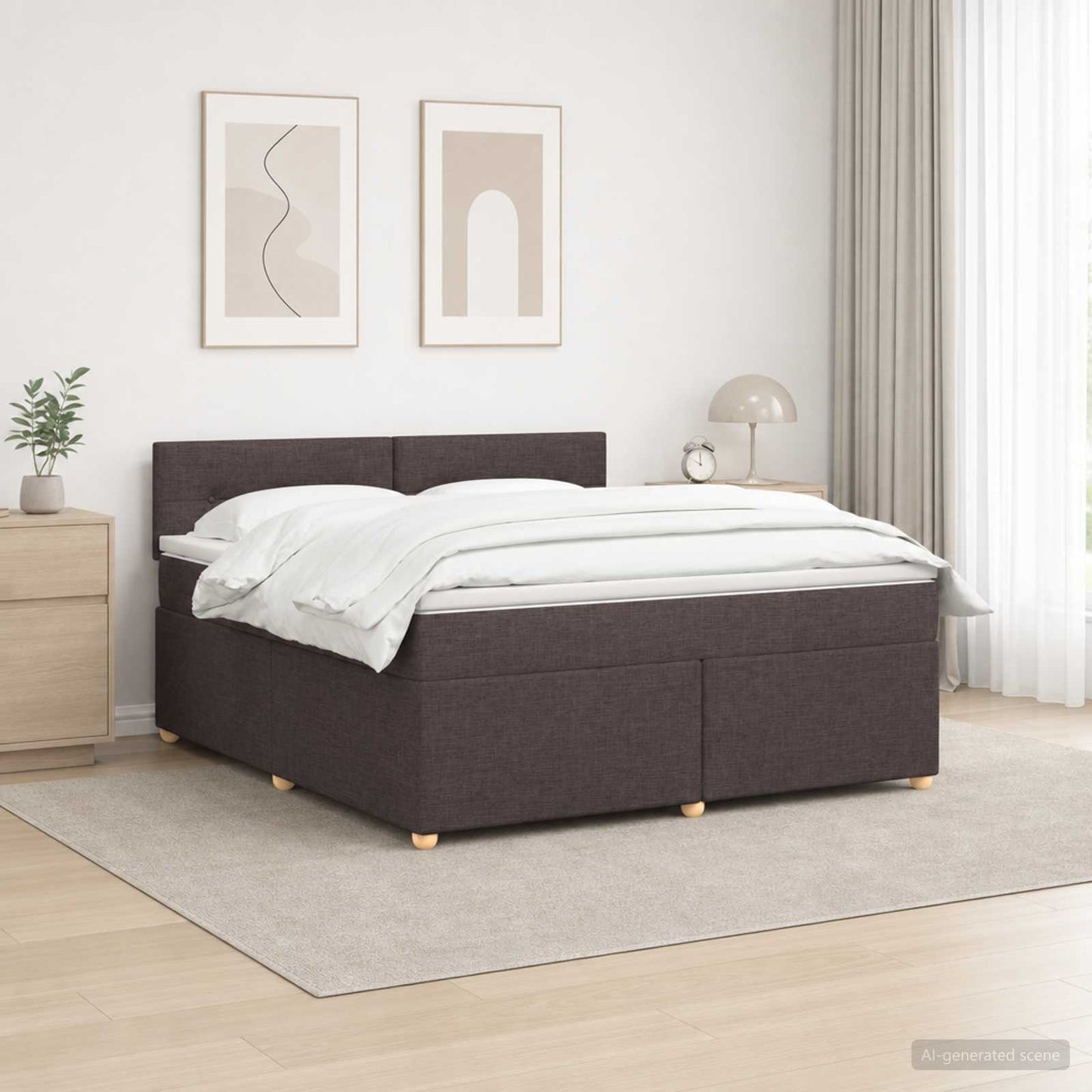 Boxmadras med topmadras Mørk Brun 180 x 200 cm Stof