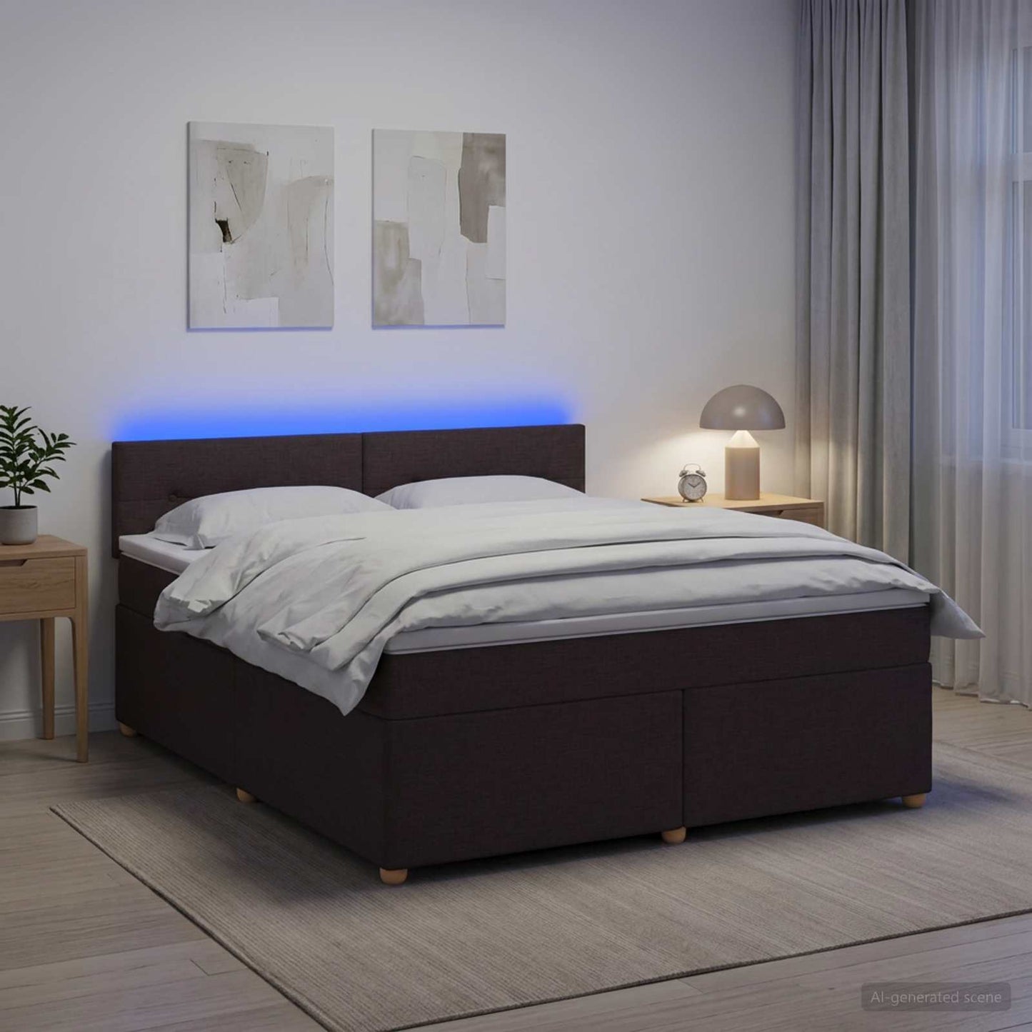 Boxmadras med topmadras Mørk Brun 180 x 200 cm Stof