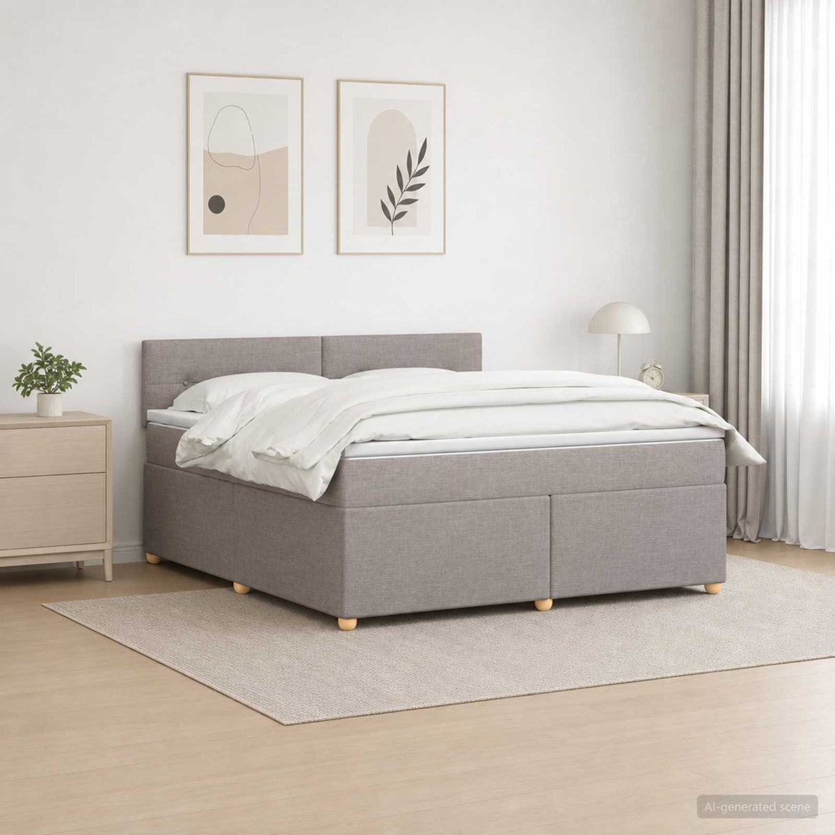 Boxmadras med topmadras Gråbrun 180 x 200 cm Stof