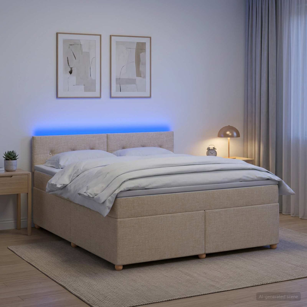 Boxmadras med topmadras Cremefarvet 160 x 200 cm Stof