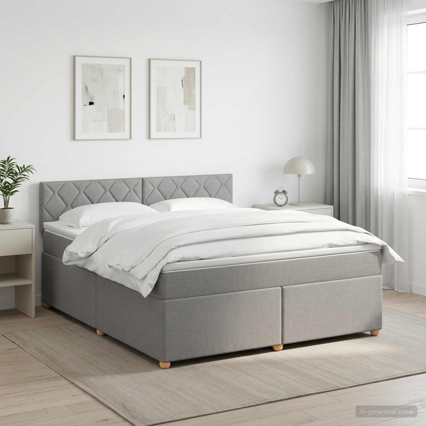 Boxmadras med topmadras Lysegrå 180 x 200 cm Stof