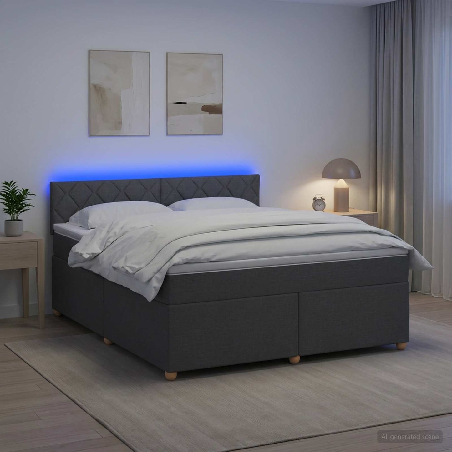 Boxmadras med topmadras Mørkegrå 180 x 200 cm Stof