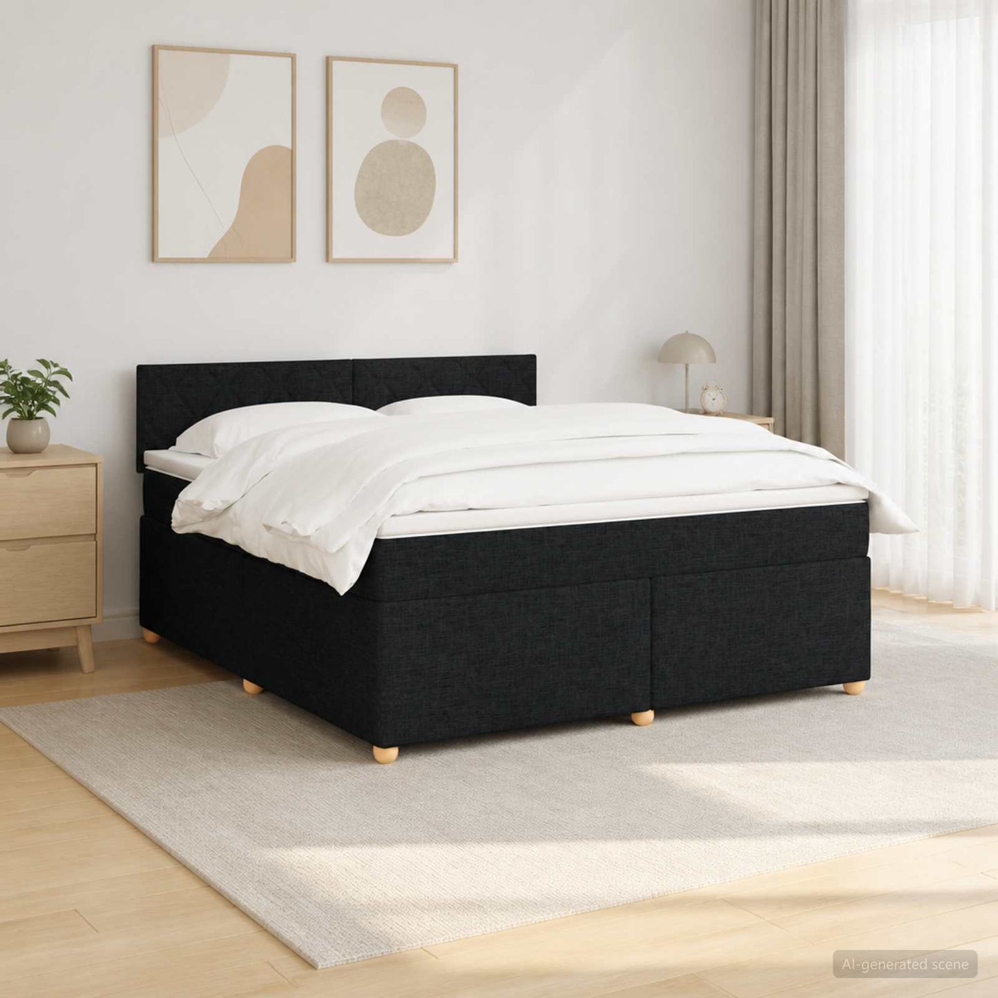 Boxmadras med topmadras med hovedgærde Sort 160 x 200 cm Stof