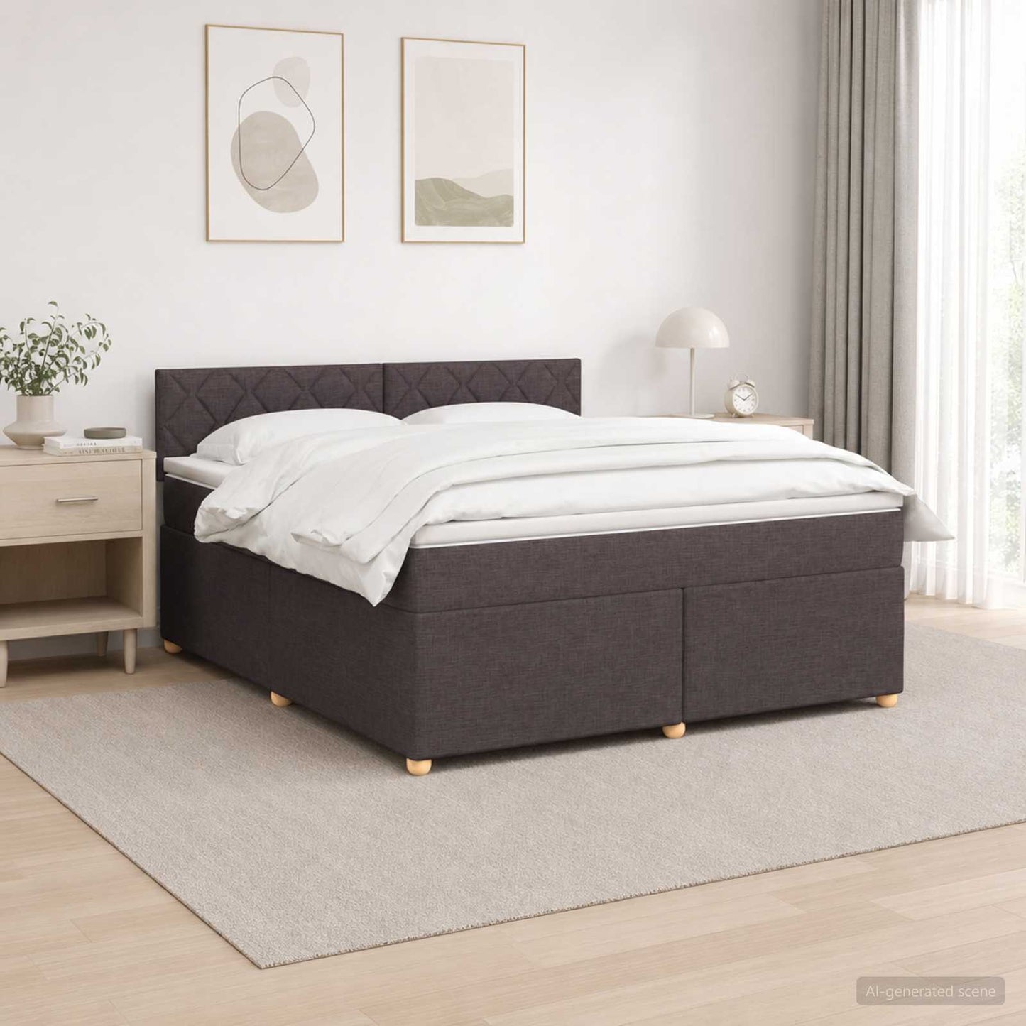 Boxmadras med topmadras Mørk Brun 140 x 200 cm Stof