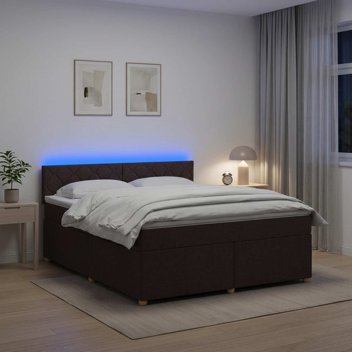 Boxmadras med topmadras Mørk Brun 180 x 200 cm Stof