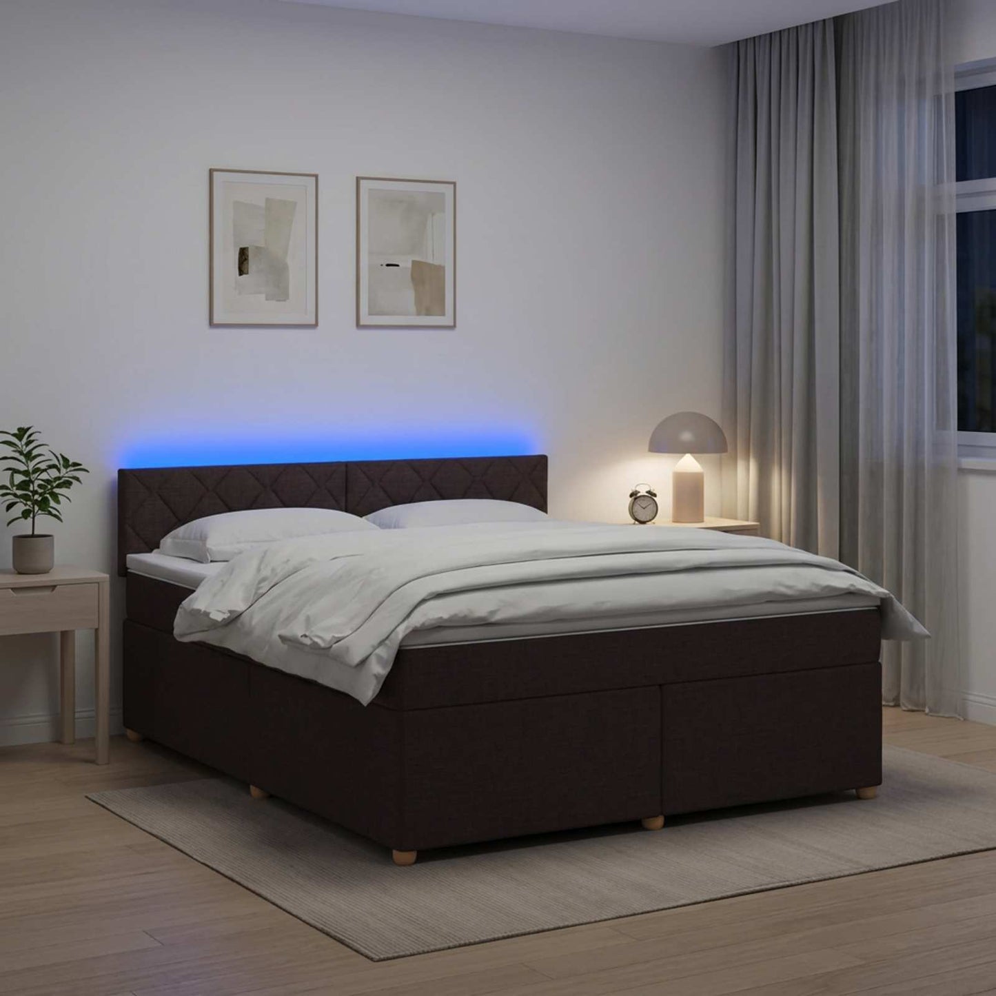 Boxmadras med topmadras Mørk Brun 140 x 200 cm Stof