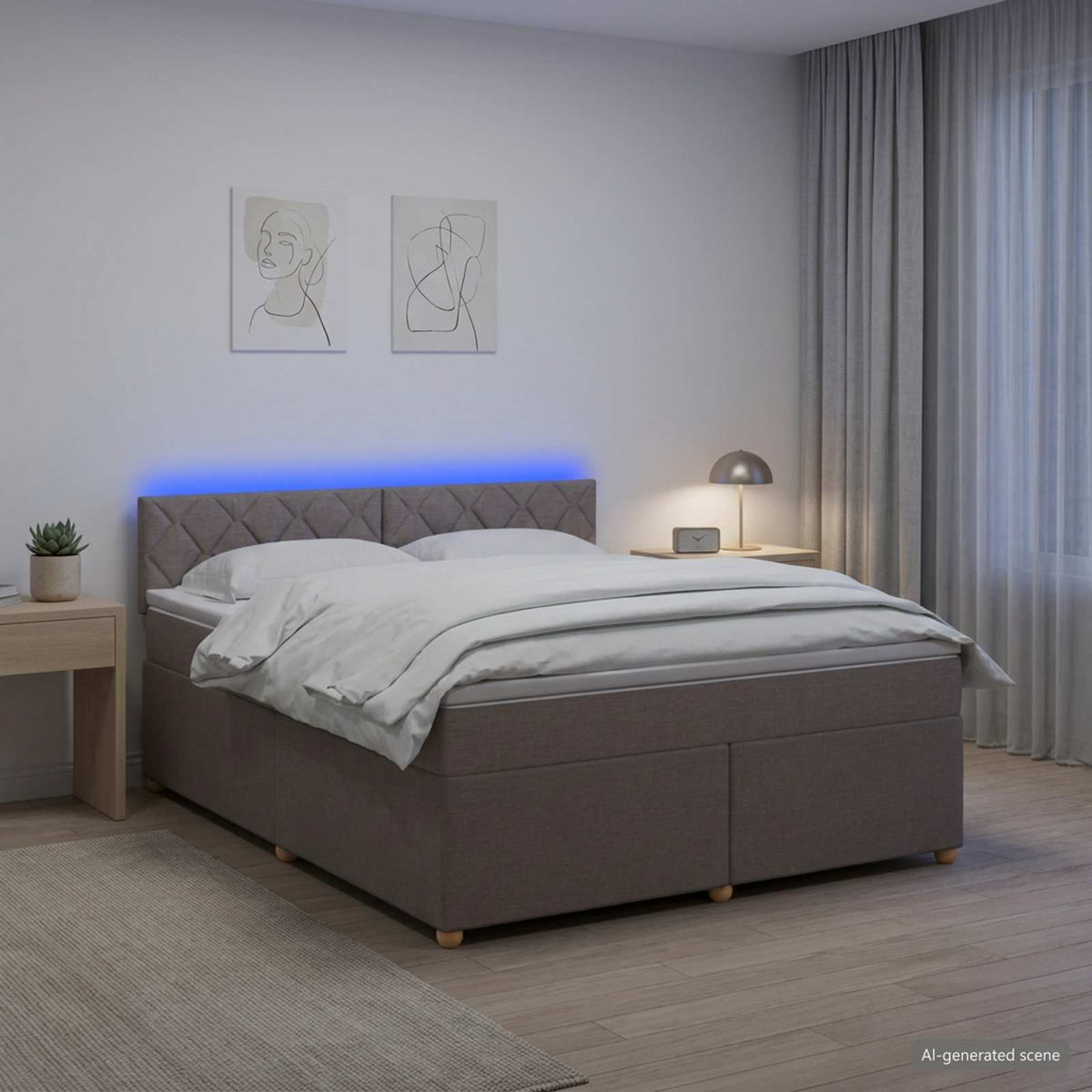 Boxmadras med topmadras Gråbrun 140 x 200 cm Stof
