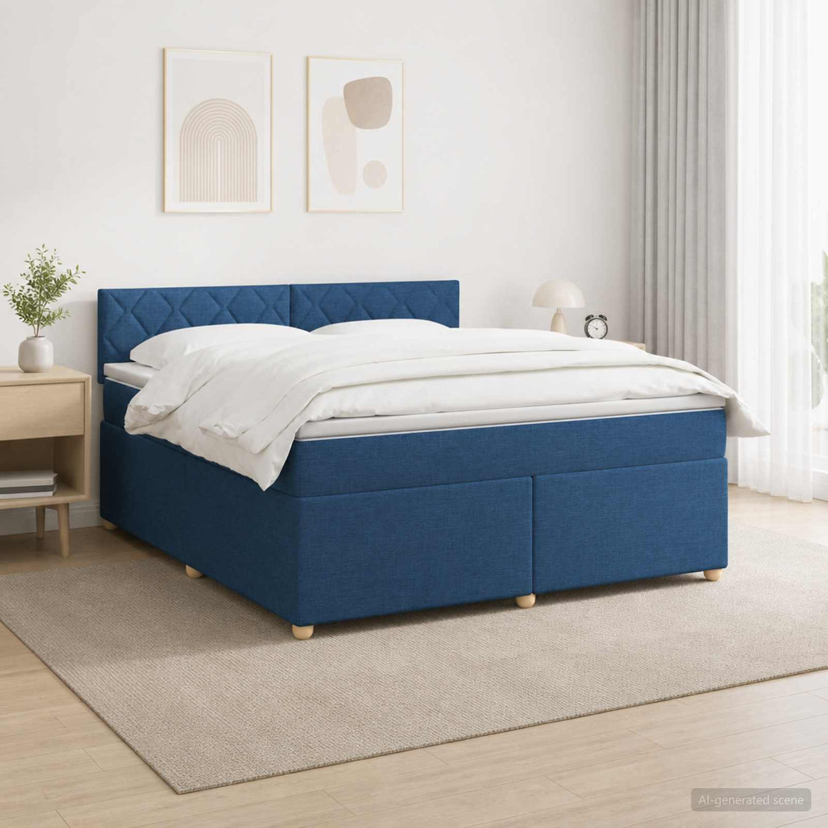 Boxmadras med topmadras med hovedgærde Blå 140 x 190 cm Stof